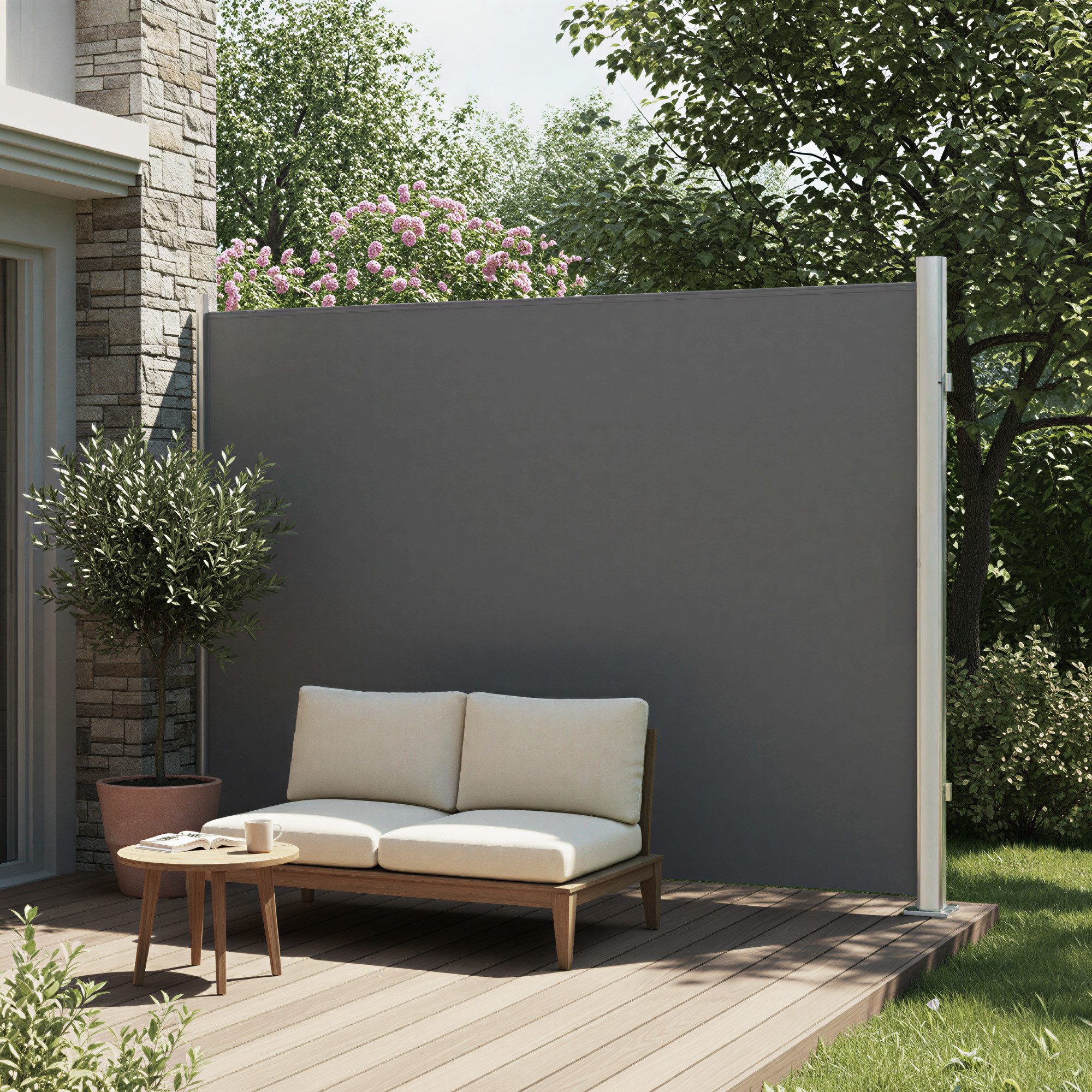 SONGMICS Seitenarmmarkise Alu Sichtschutz 280 g/m² Windschutz ausziehbar