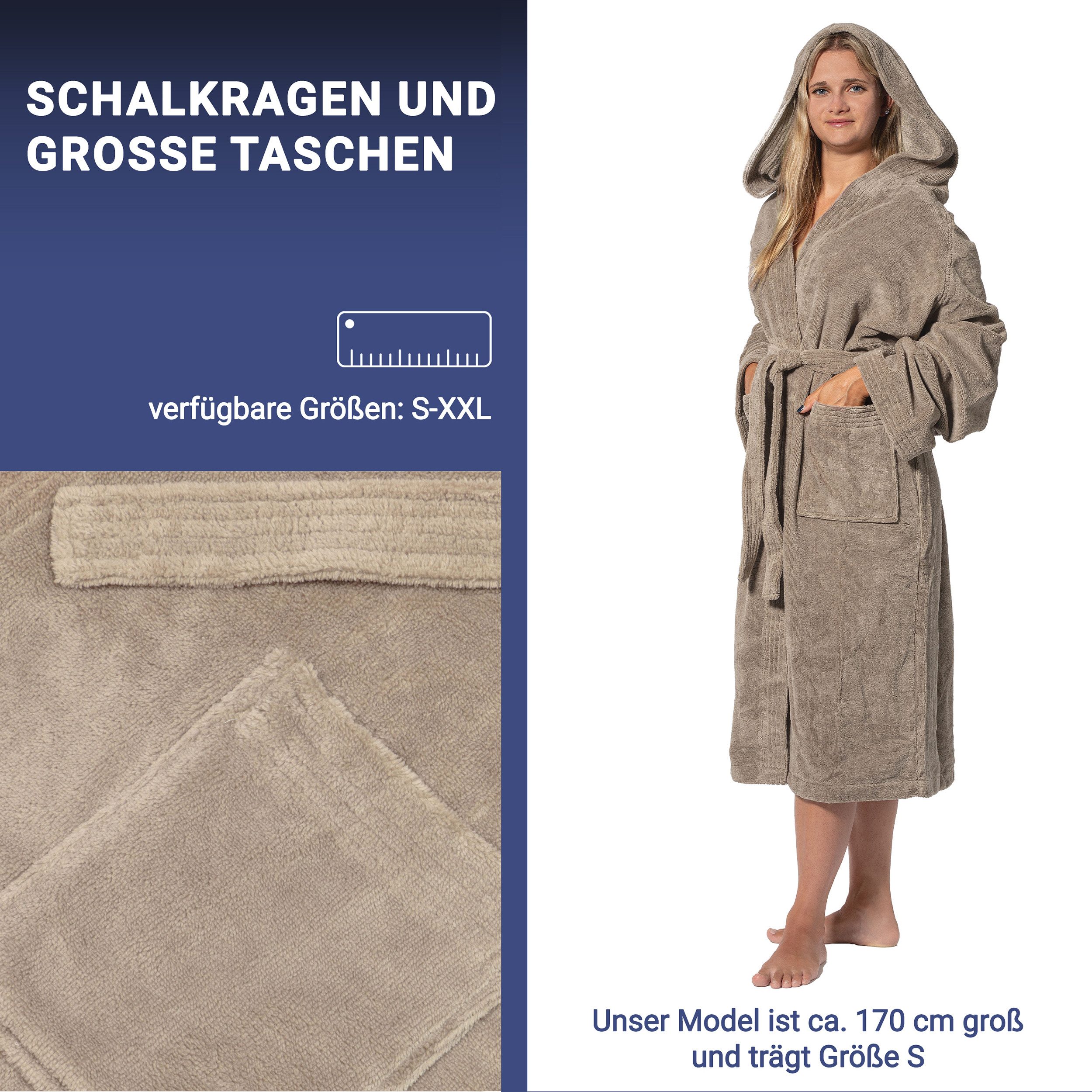 ZOLLNER Unisex-Bademantel, 100% Polyester-Velours, Klettverschluss, 100% Po günstig online kaufen