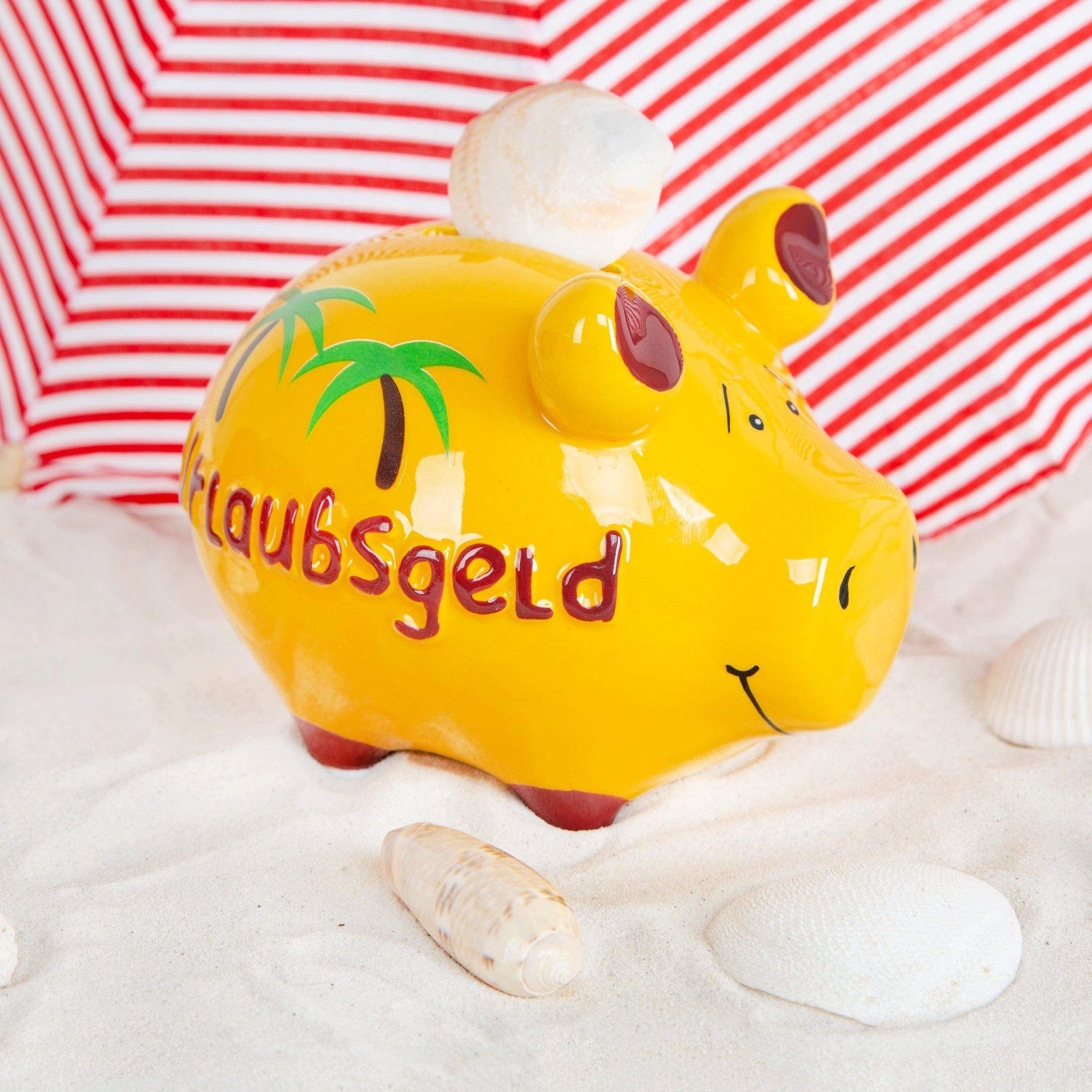 Logbuch-Verlag Dekofigur Sparschwein Urlaubsgeld gelb Urlaub Palmen Geschen günstig online kaufen