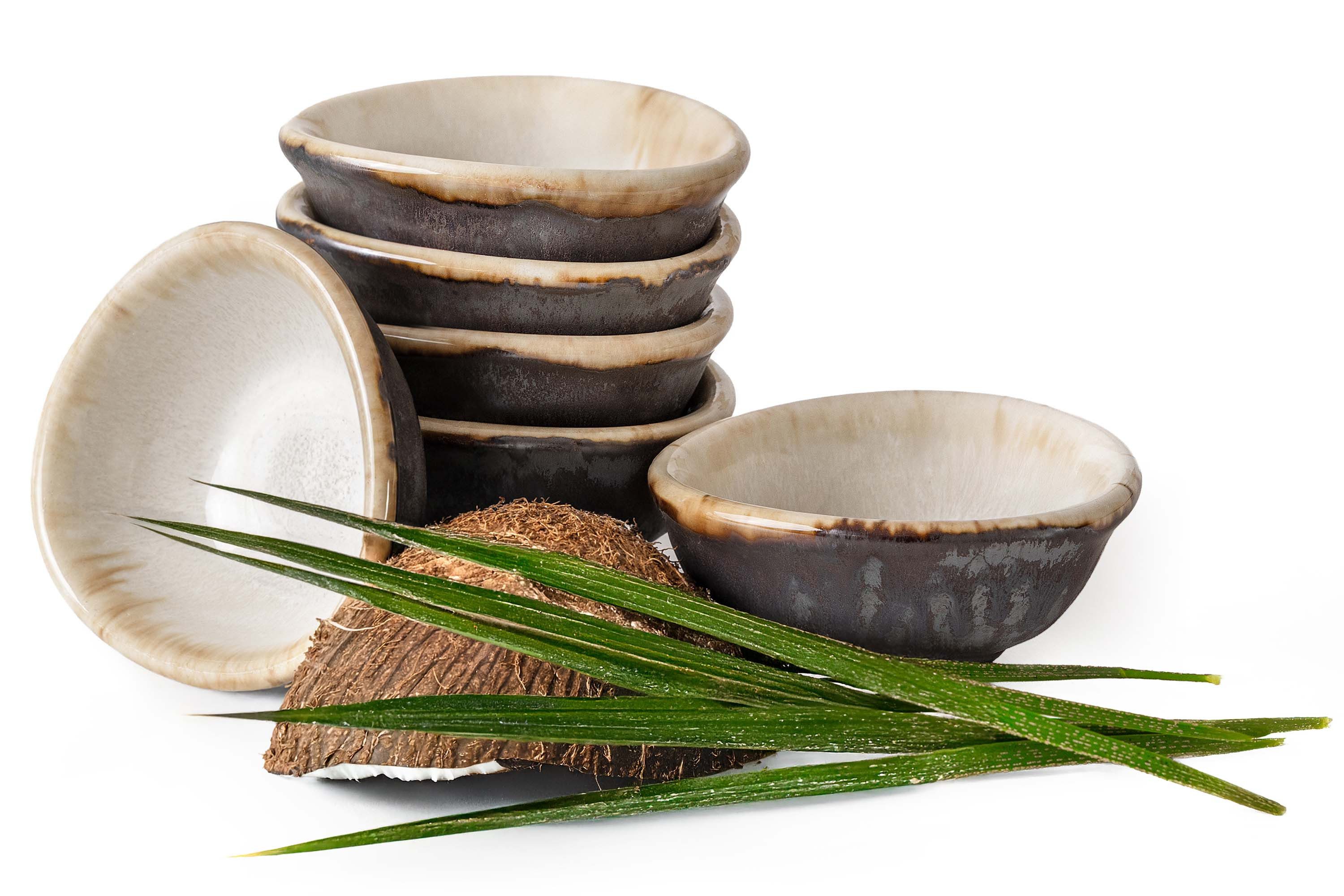 KONSIMO® Dipschale PRIMA Snackschalen-Set, Saucenschälchen 80 ml, Premiumqualität aus EU, Keramik, (6-tlg), Kunstproduktion, organisch, runde Form, beige/braun