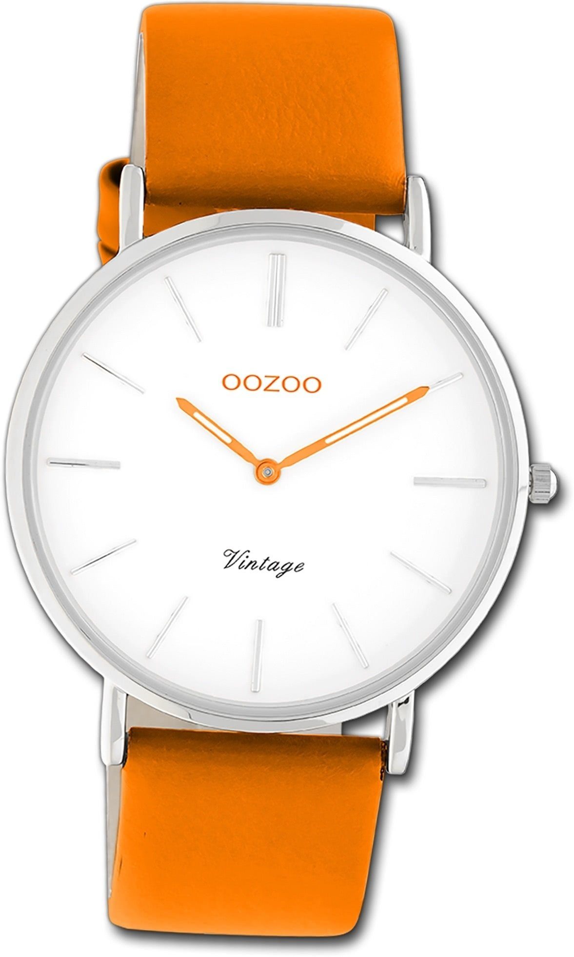 Vintage Damen orange, OOZOO groß Series, Quarzuhr 40mm) Oozoo Gehäuse, (ca. Armbanduhr rundes Lederarmband Damenuhr