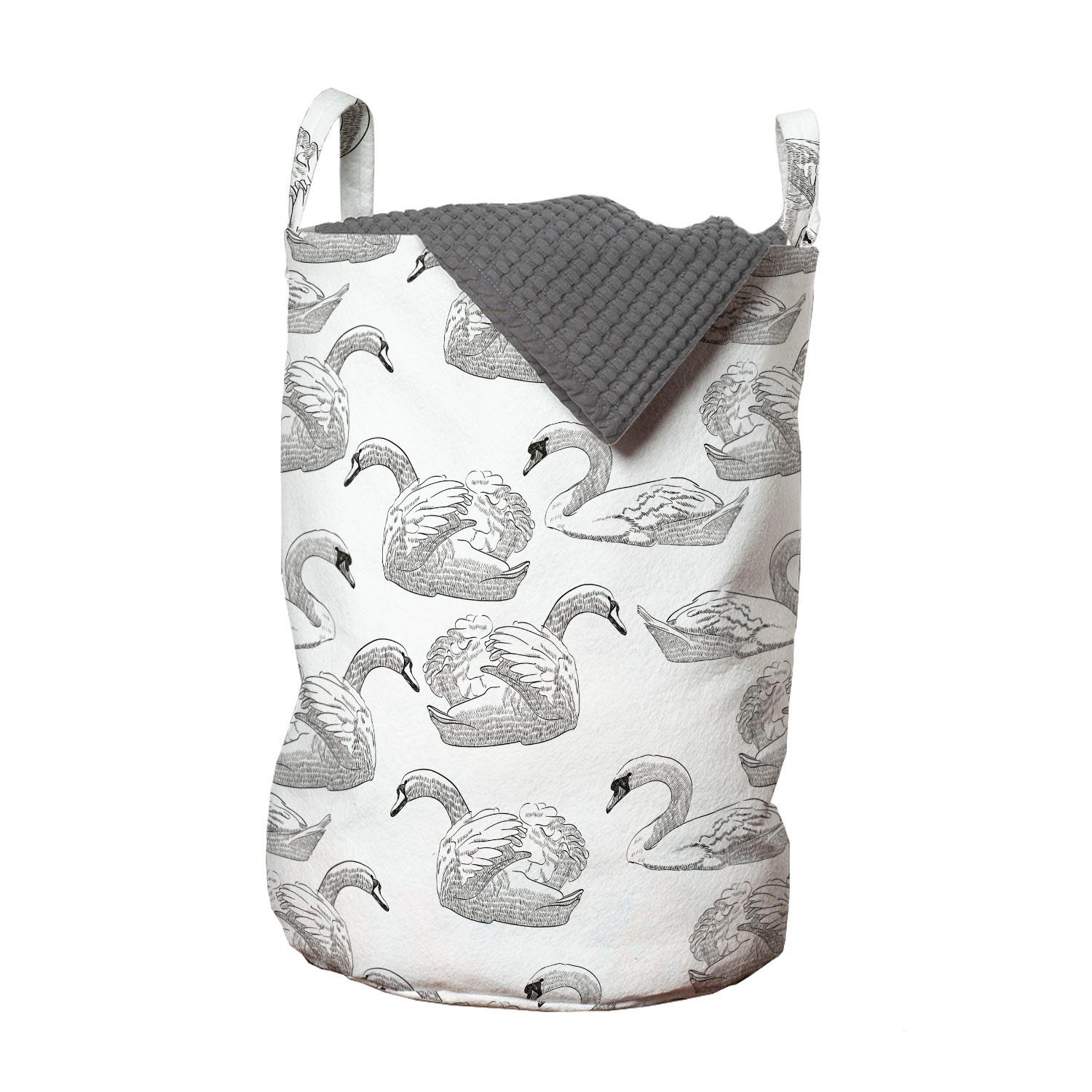 Abakuhaus Wäschesäckchen Wäschekorb mit Griffen Kordelzugverschluss für Waschsalons, Schwan Sketch Art Waterfowls