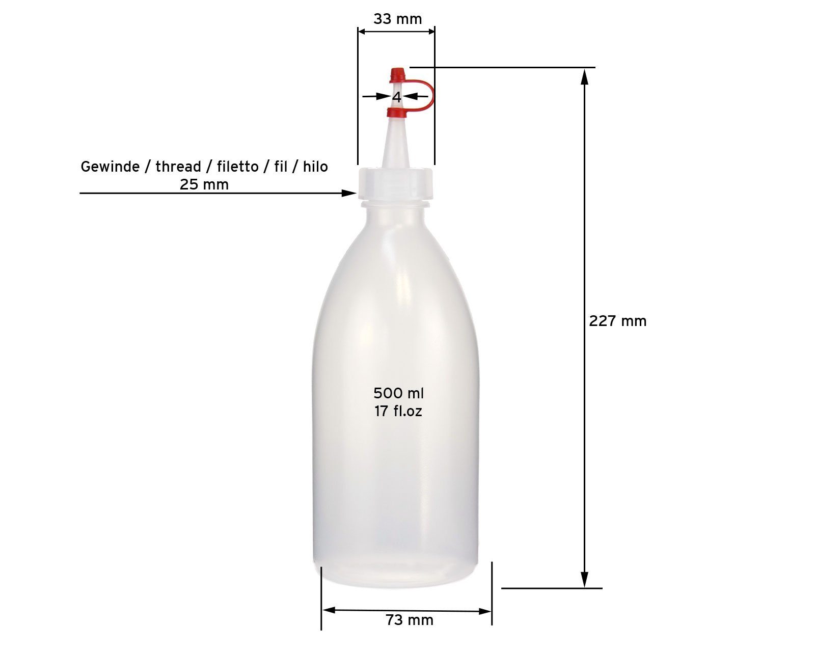 OCTOPUS Kanister 5 Plastikflaschen 500ml LDPE, natur G25, Tropfverschluss (5 St)