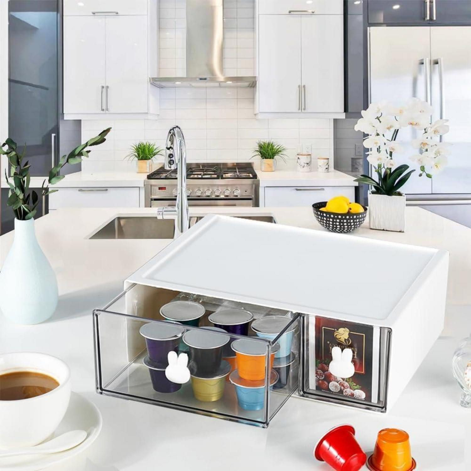 LuxusKollektion Teebox Teebox Stapelbar Teebeutel Kunststoff Küche Kaffee Weiß 1 White-2drs