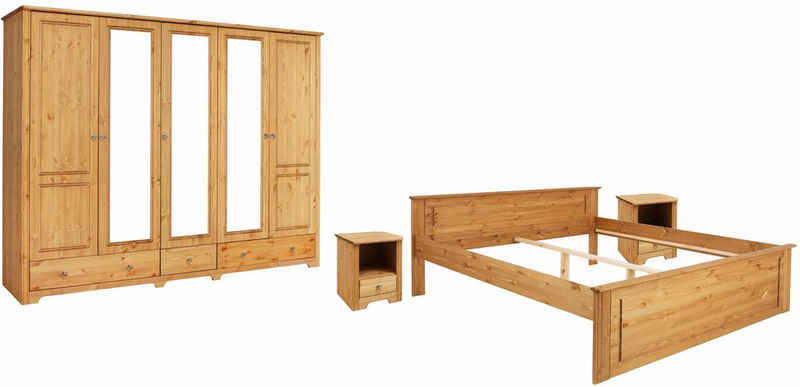 Home affaire Schlafzimmer-Set Hugo, (Set, 4-St), Bett 180x200 cm, 5-trg Kleiderschrank und 2 Nachttische