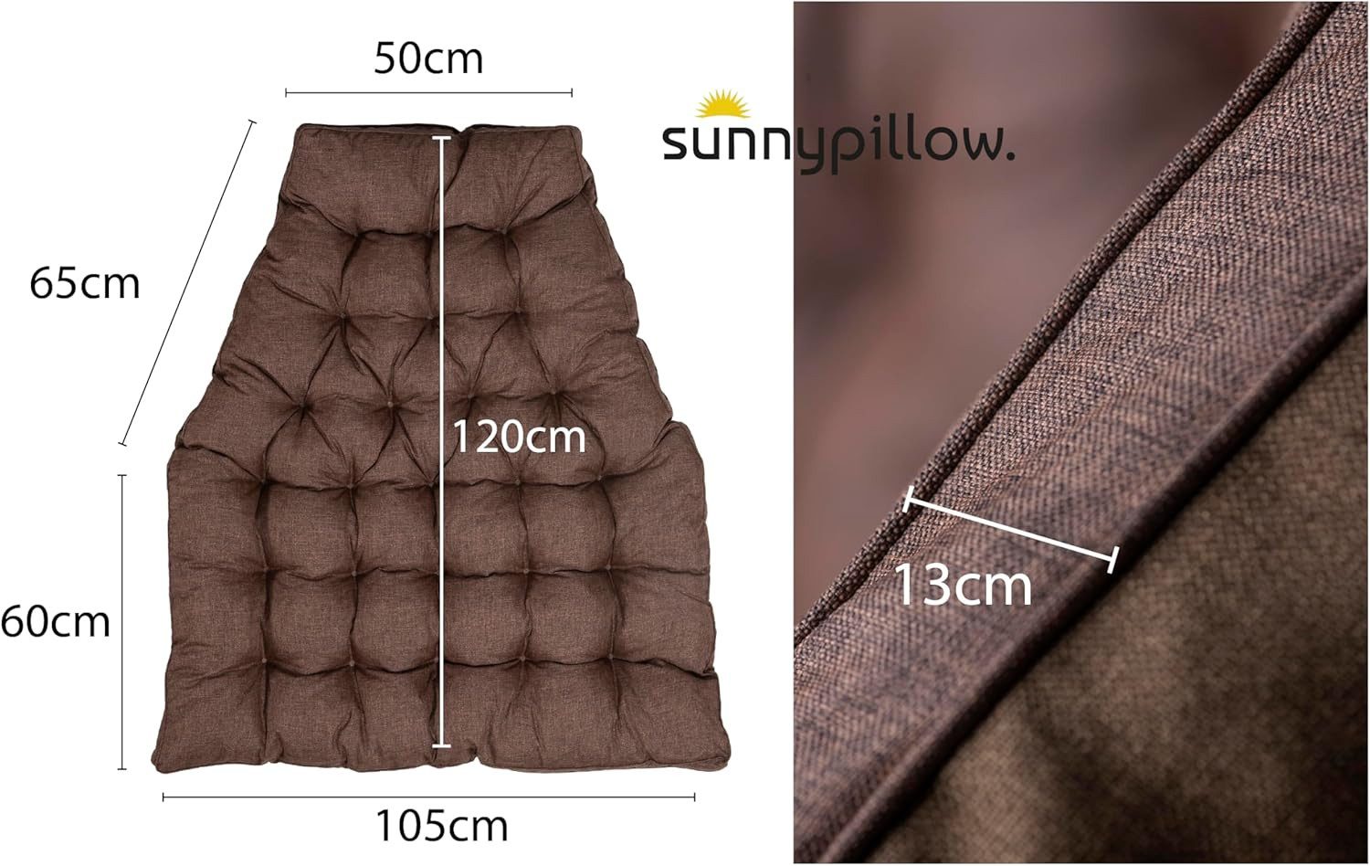 sunnypillow Polsterauflage Hängesessel Kissen - Auflage für Rattan & Polyrattan Hängeschaukel, Braun