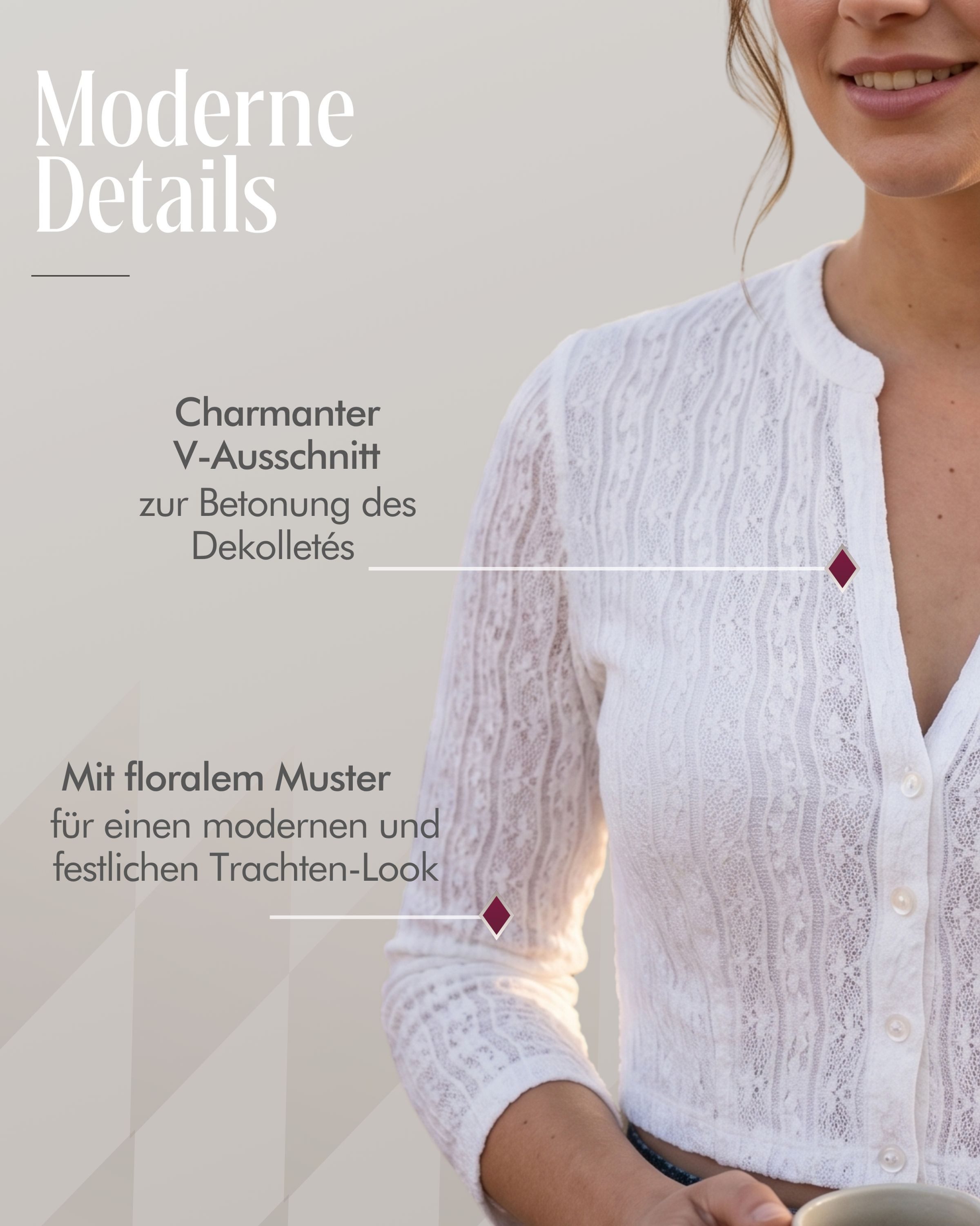 Nübler Dirndlbluse Dirndlbluse Langarm Juna in Creme von Nübler