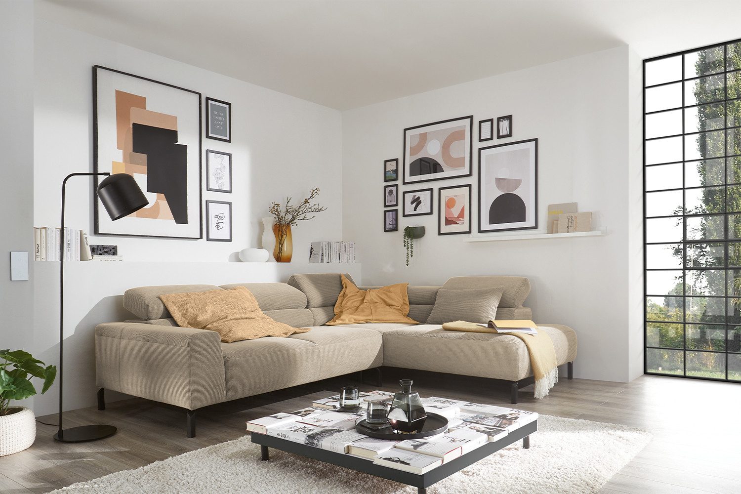 KAWOLA Ecksofa DELIA, L-Form rechts oder links, mit oder ohne Sitzvorzug Feincord 276x219 cm
