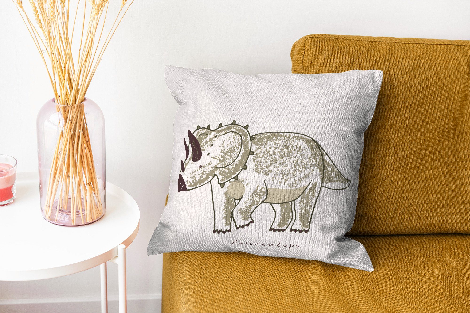 - Kinder, - Sofakissen Triceratops Zierkissen Deko, Füllung - Wohzimmer, Dinosaurier Jungen für MuchoWow Schlafzimmer, Dekokissen mit - Kinderzimmer Mädchen -