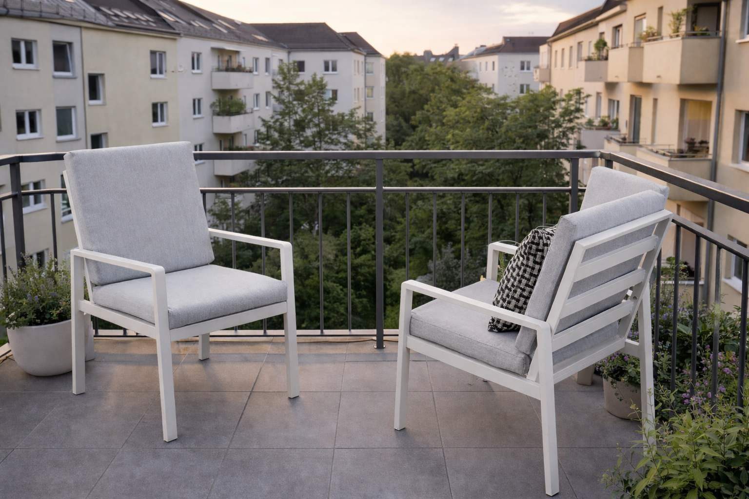 MeXo Gartenstuhl Outdoor Stühle Wetterfest (Balkonstuhl, 2 St), Gartensessel Aluminium, inkl. Sitz und Rückenkissen