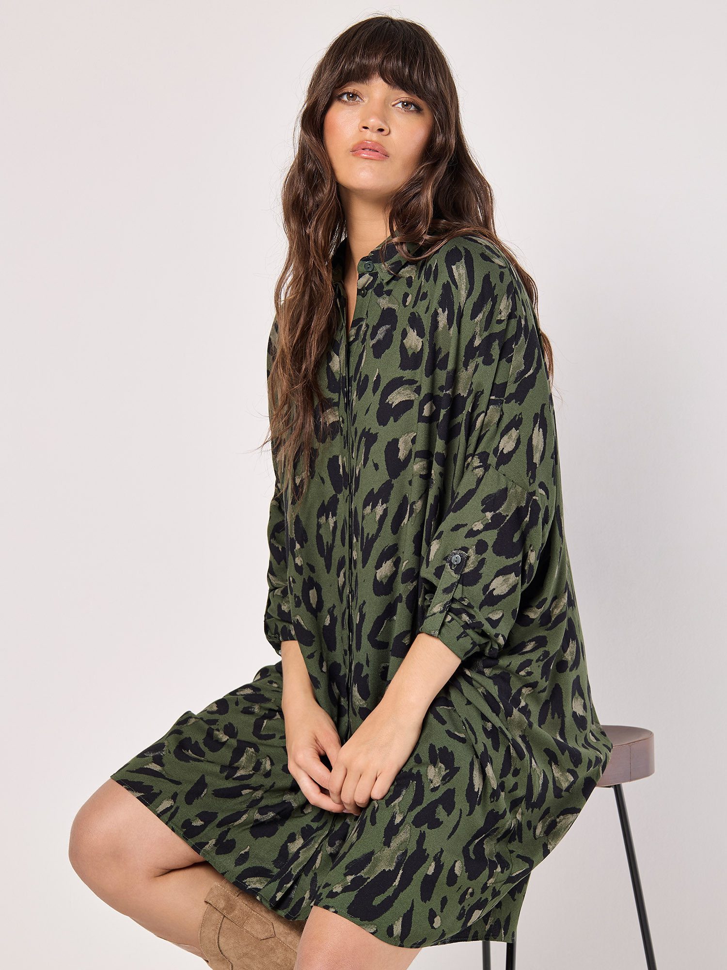 Apricot Druckkleid Animalprint Minikleid, mit Krempelärmeln, günstig online kaufen