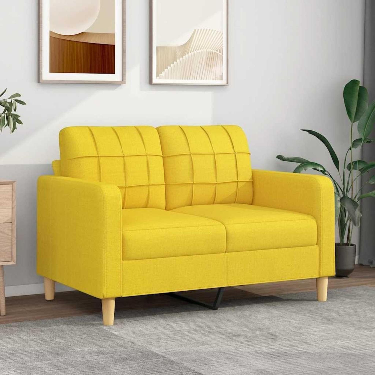 LuxusKollektion Loungesofa Sofa Polstersofa Leinenstoff Kissen Armlehnen 2-Sitzer-120 cm Hellgelb