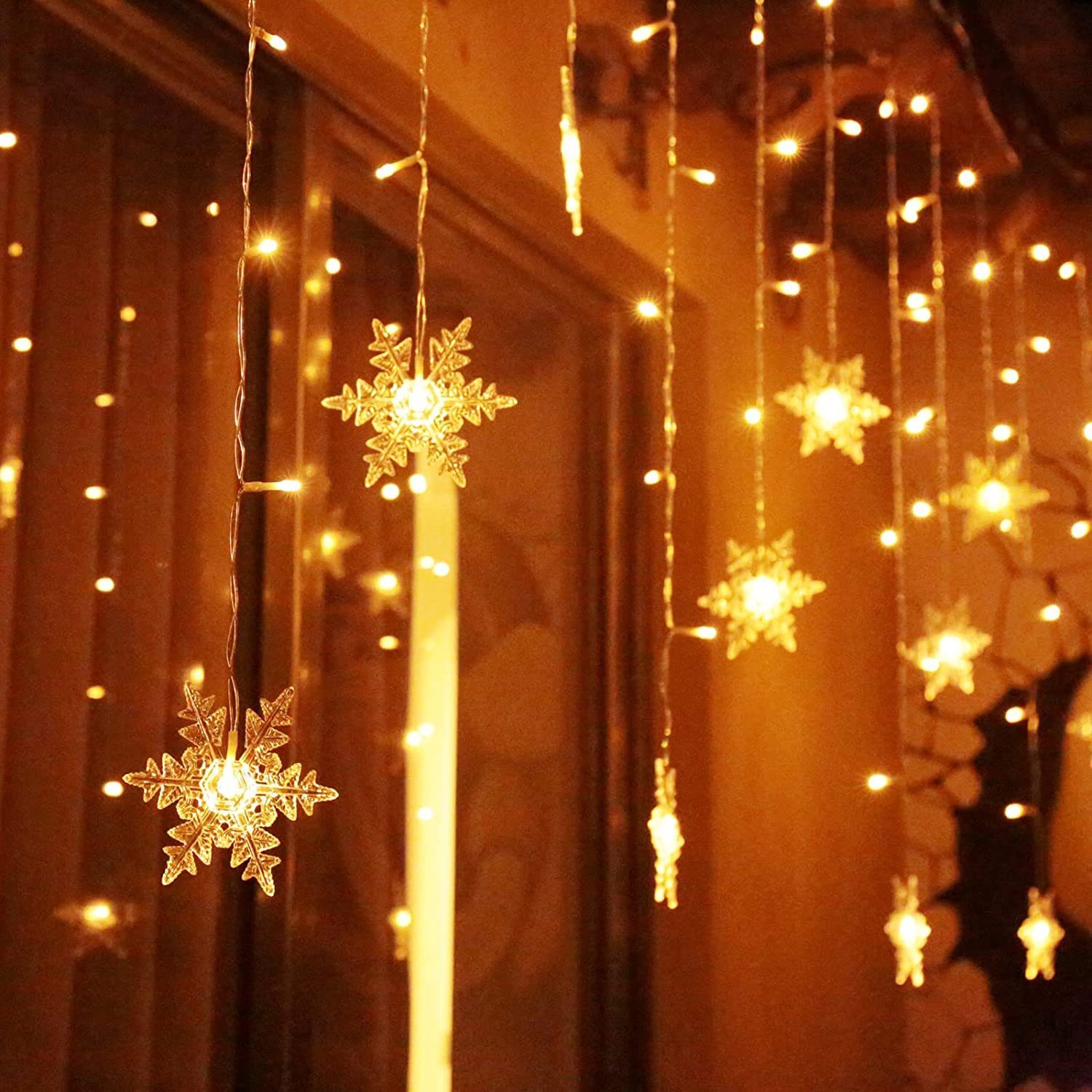 2m LED Lichtervorhang Fenster Deko Lichterkette Weihnachtsbeleuchtung Warmweiß 