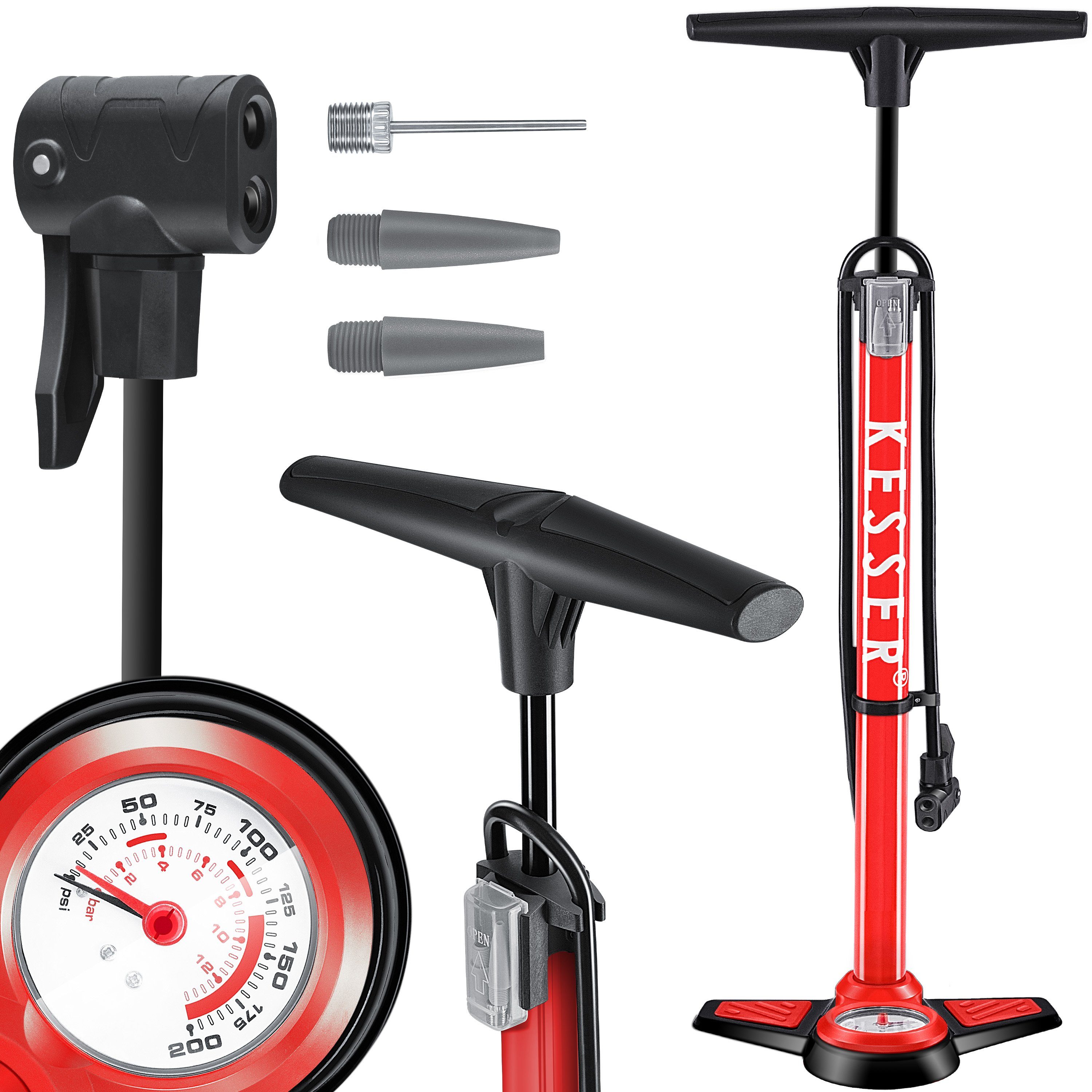 KESSER Luftpumpe, Standluftpumpe mit Manometer Fahrrad-Luftpumpe Standpumpe  passend für alle Ventile (AV, DV, SV,I) Doppelpumpenkopf 3 Adaptern Rennrad  Mountainbike Auto Reifen-Pumpe Universal online kaufen | OTTO