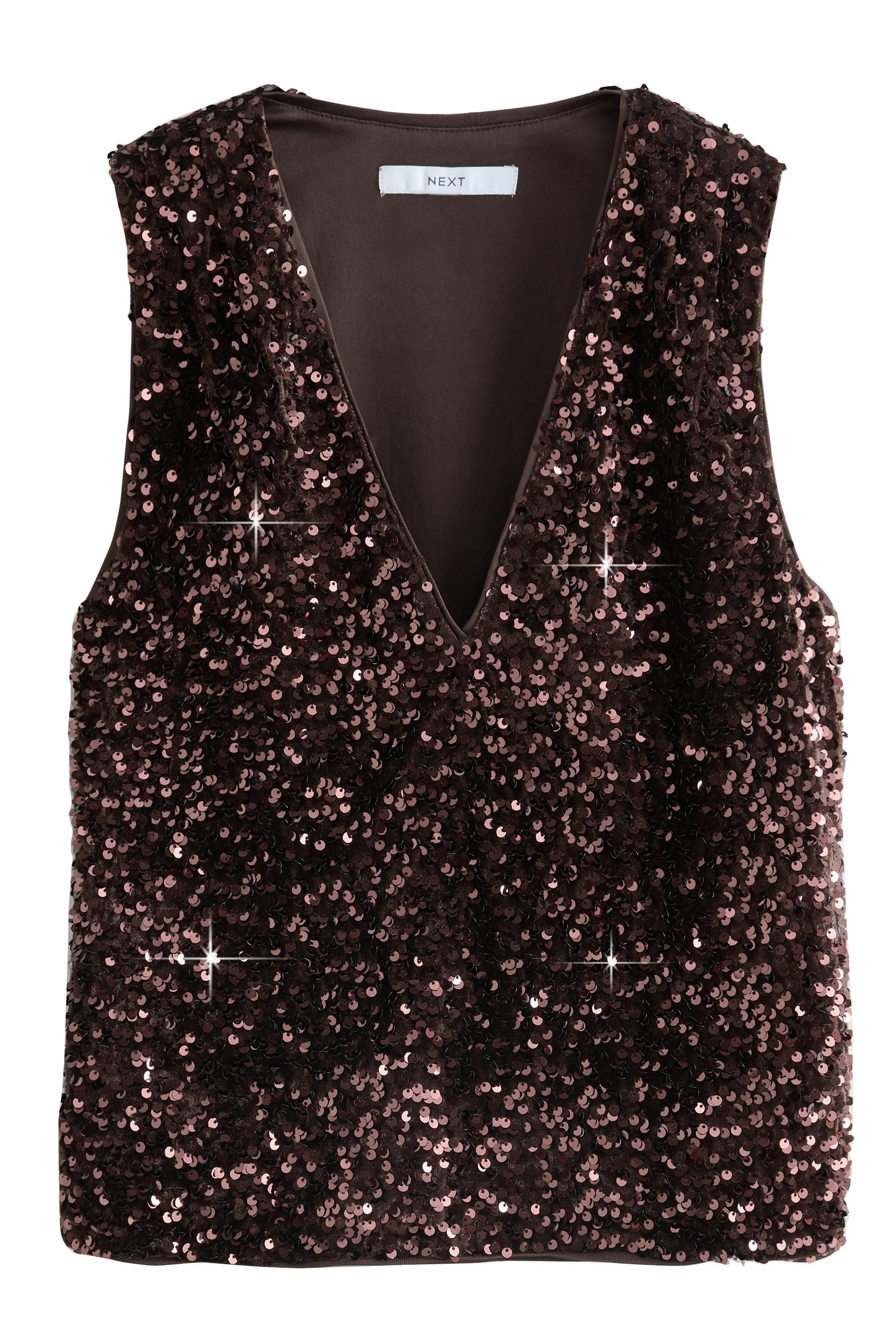 Next V-Shirt Ärmelloses Paillettenoberteil mit V-Ausschnitt (1-tlg) günstig online kaufen