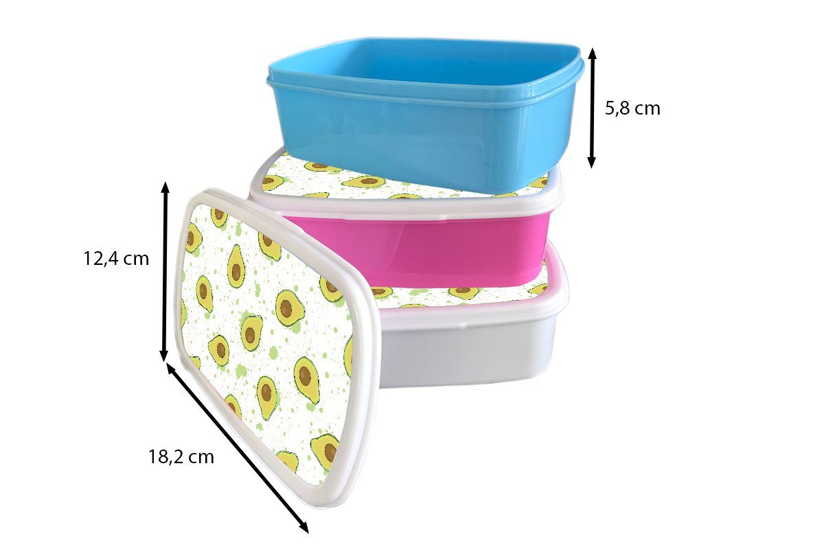 Muster Mädchen Kinder - MuchoWow Jungs (2-tlg), Brotdose, und Erwachsene, für Grün, Lunchbox Kunststoff, weiß - und Brotbox Avocado für