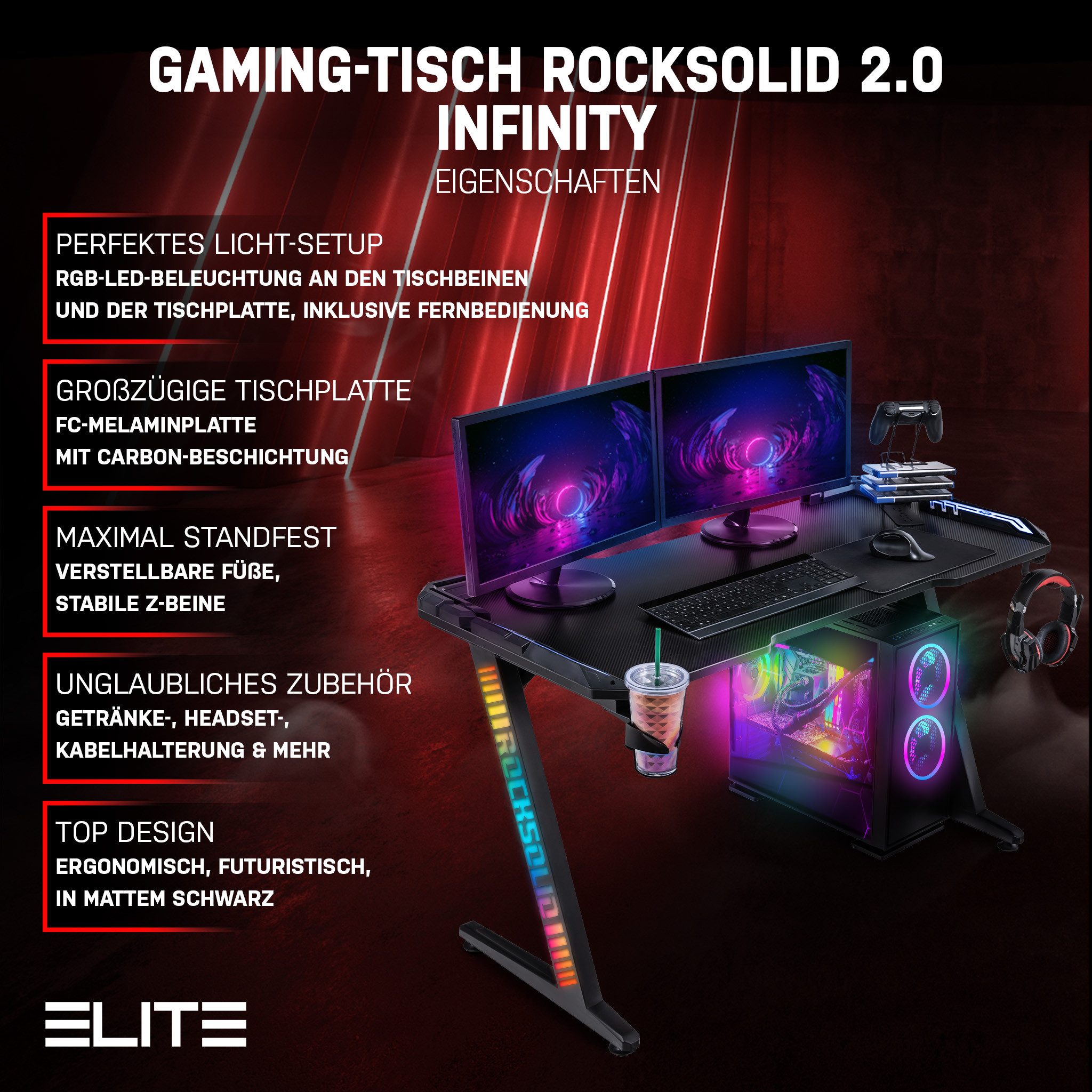 ELITE Gaming Gamingtisch Rocksolid Gamer Schreibtisch günstig online kaufen