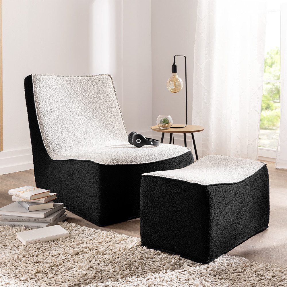 Better Home Relaxsessel 2tlg. Tatami-Sessel mit Hocker -Schwarz/Weiß