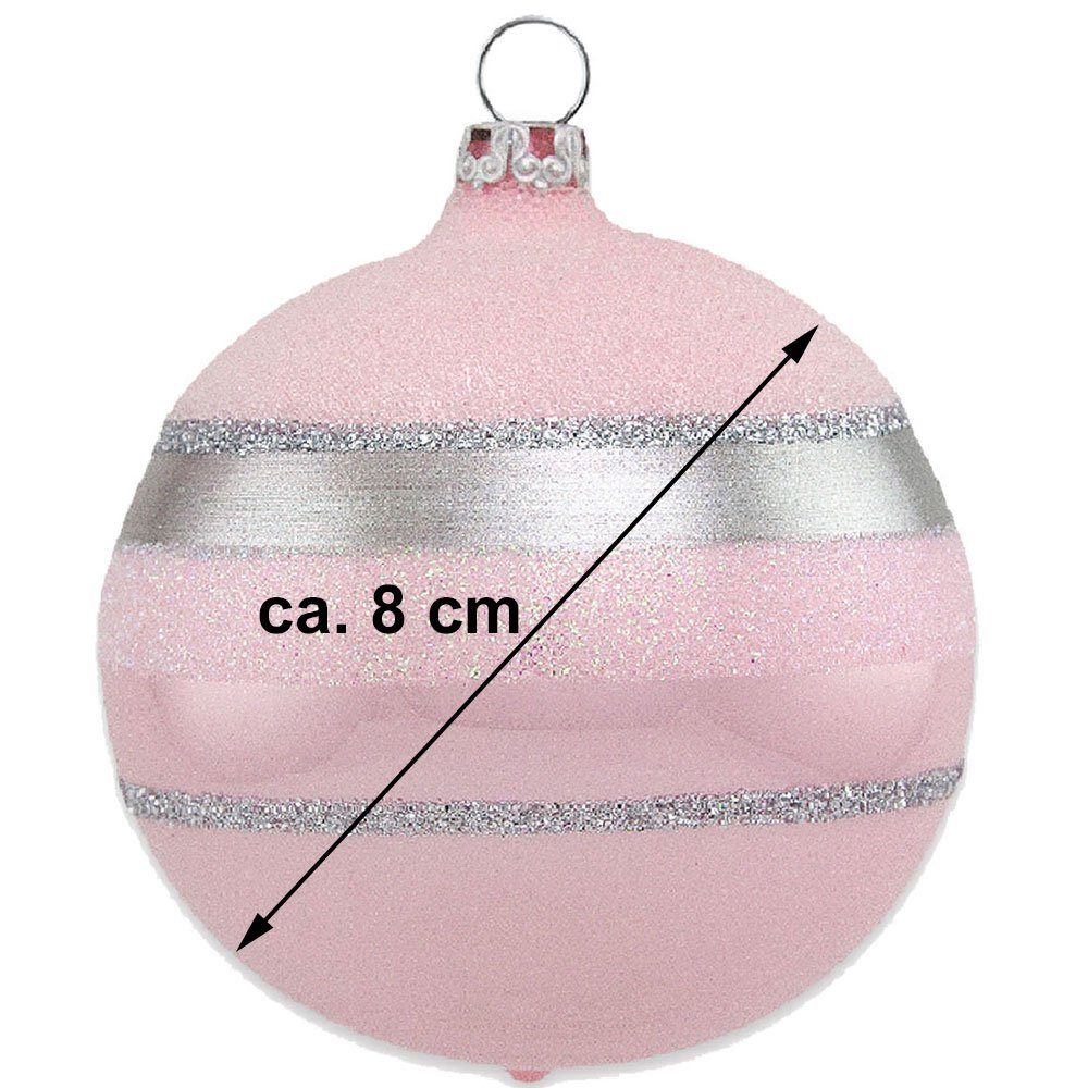 cm aus Glas 8 Ø - Glitterstreifen Rosa Glasdesign Thüringer Weihnachtsbaumkugel St), (3 Opal