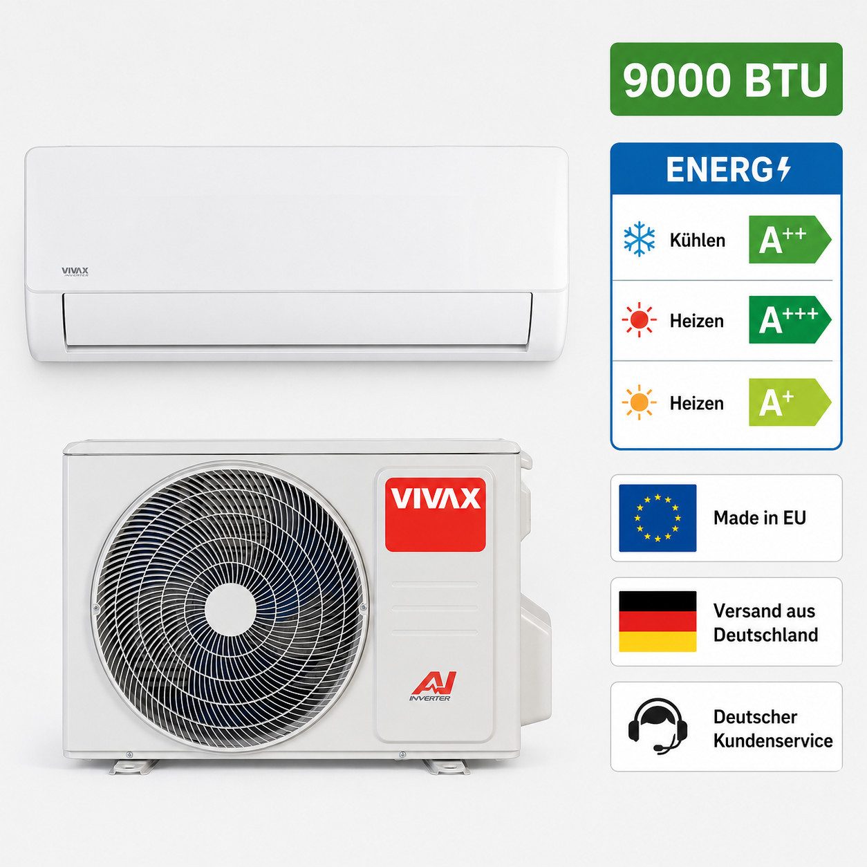 Vivax Split-Klimagerät M-ACP-09CH25AEMI PRO, AI-Inverter-Technologie, Betrieb bei niedriger Netzspannung