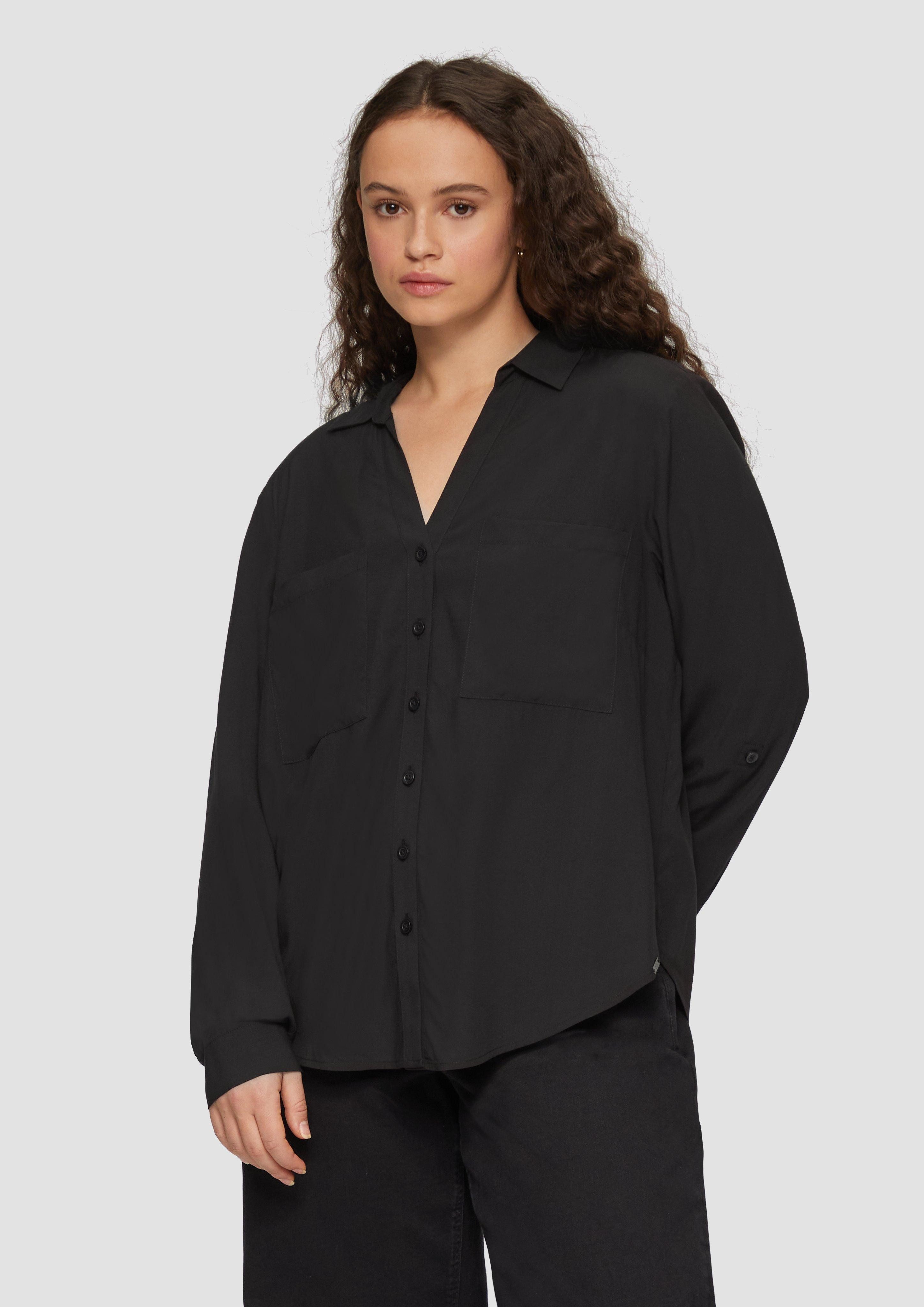 Langarmbluse Viskosebluse mit Turn-up und aufgesetzten Taschen