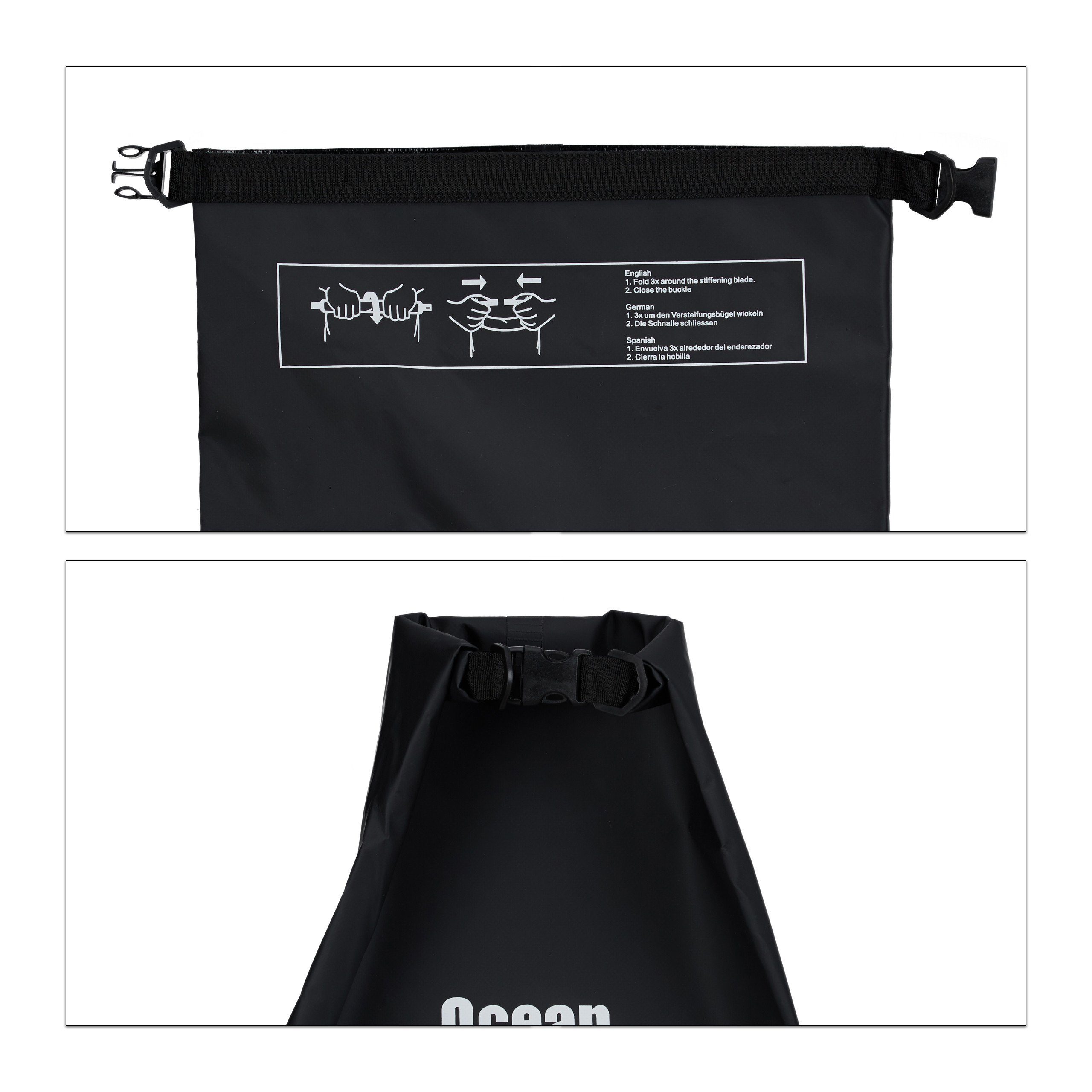 relaxdays Packsack Ocean Pack 5L wasserdicht, schwarz