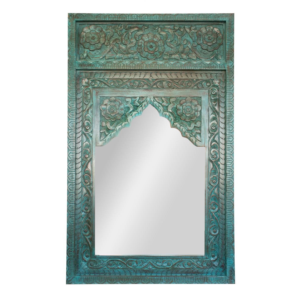 Oriental Galerie Wandspiegel Wandspiegel Schnitzerie Indien Antik Design 60 x 100 cm (1-St)
