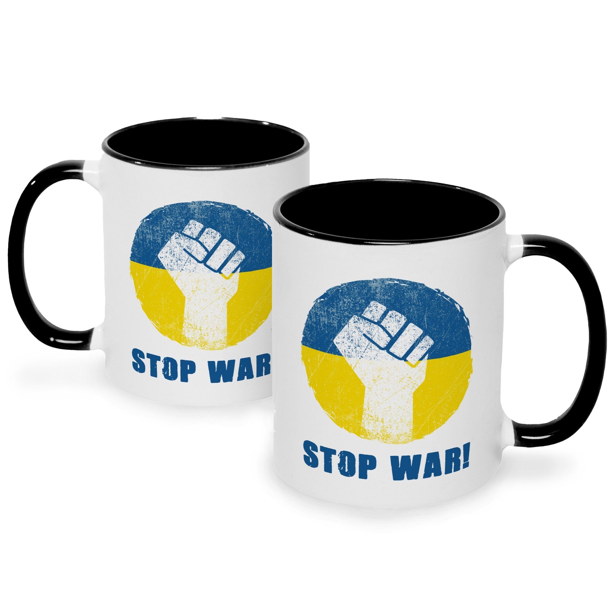 Tasse Ukraine, War zum Schwarz für Frieden - Stop die Bedruckte - Keramik, Ukraine Tasse bedruckte Weiß GRAVURZEILE Statement Tasse Konflikt