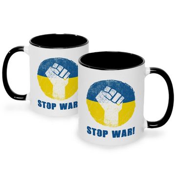 GRAVURZEILE Tasse mit Motiv - Stop War - Frieden für die Ukraine, Keramik, Farbe: Schwarz & Weiß