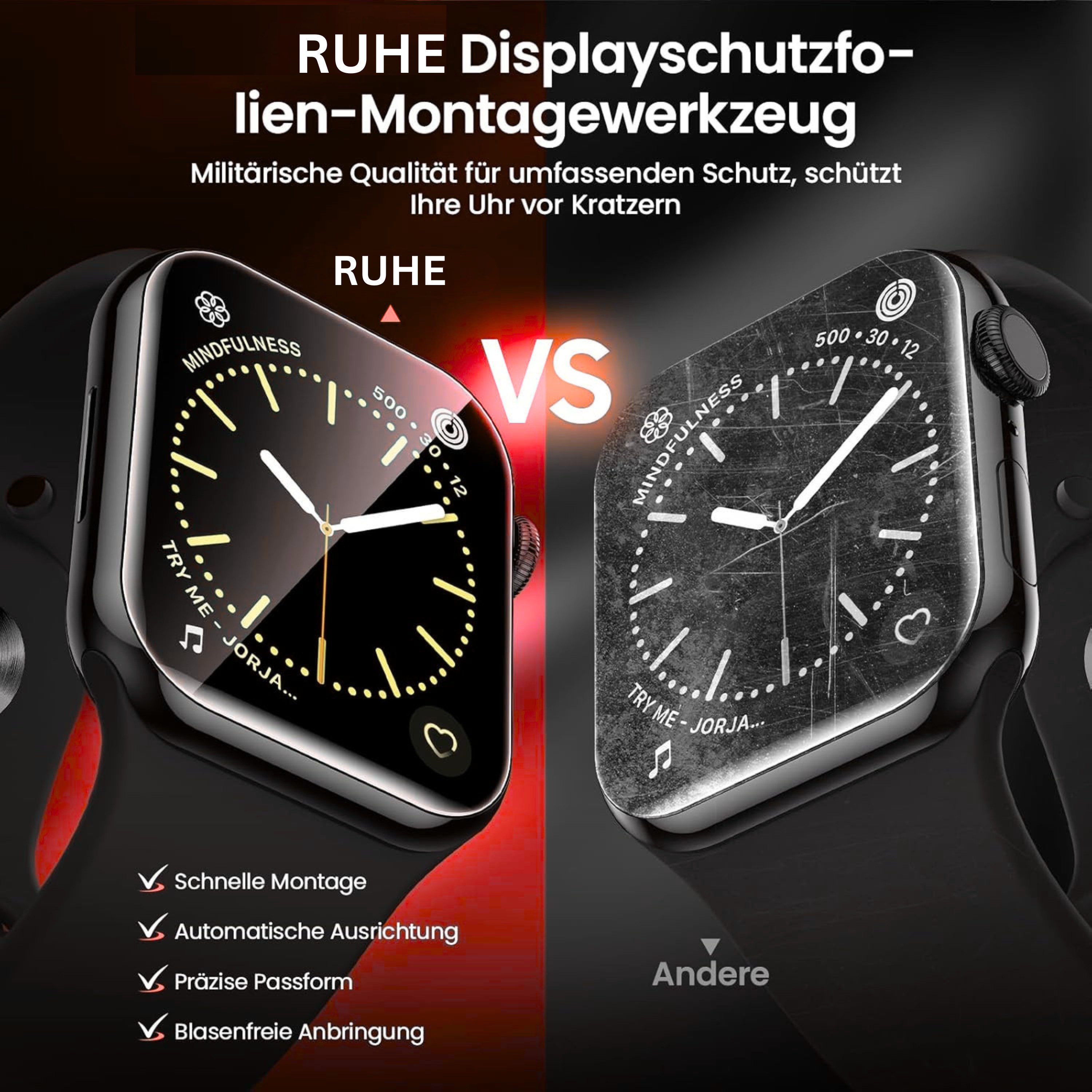 RUHE Displayschutzfolie für Apple Watch Displayschutz Schutzfolie Serie 9/8/7/SE3/SE2/SE/6/5/4 für Apple Watch SE3/2 - 44mm, Packung, 1 Stück, Staub- & Blasenfr – Bild 5 von 5