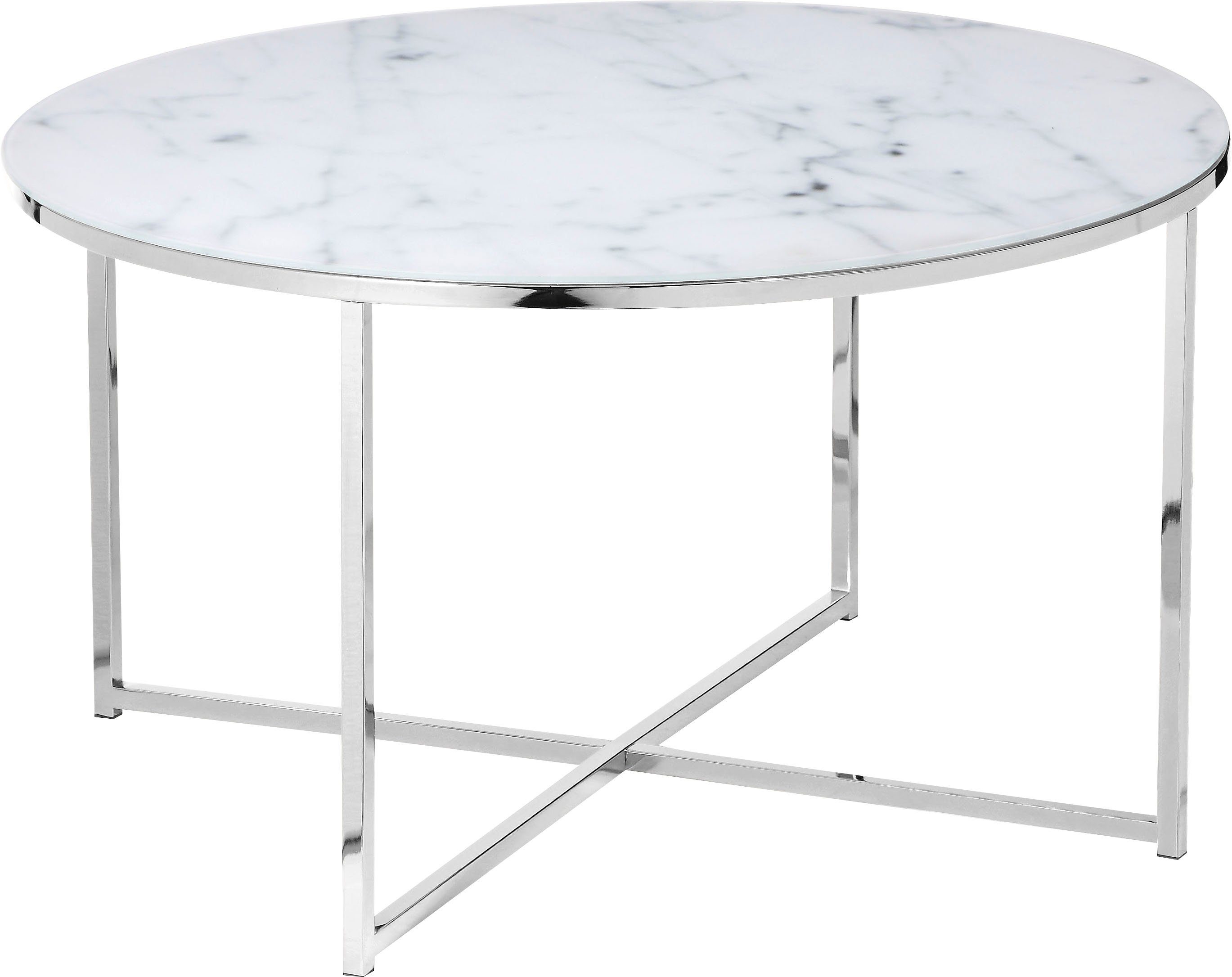 SalesFever Couchtisch, Tischplatte Marmoroptik | Weiß in Weiß/Chromfarben | Chromfarben