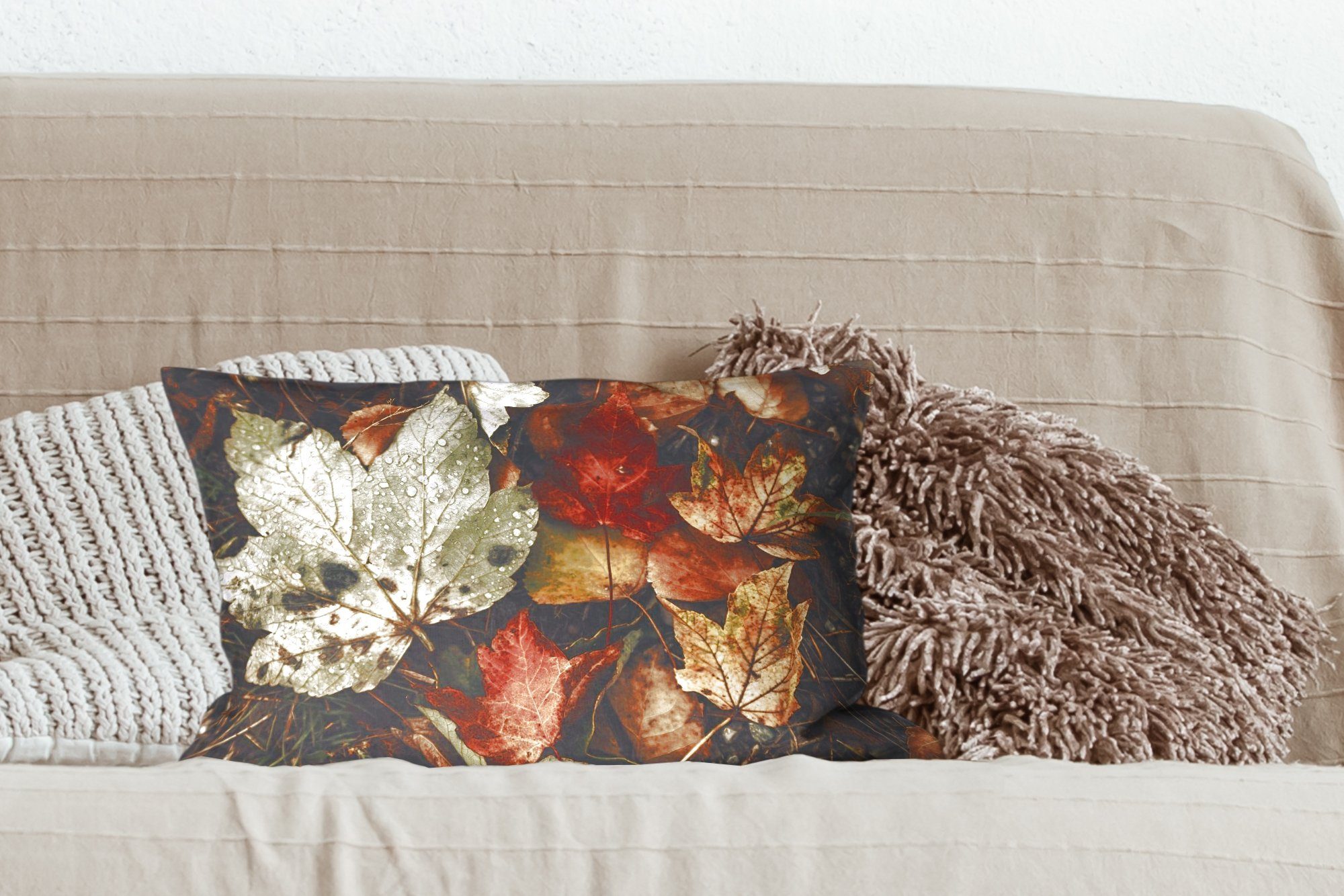 Dekokissen Schlafzimmer mit Zierkissen, Natur, - - Herbstblätter Füllung, Wohzimmer Jahreszeiten Herbst Dekokissen - Dekoration, MuchoWow