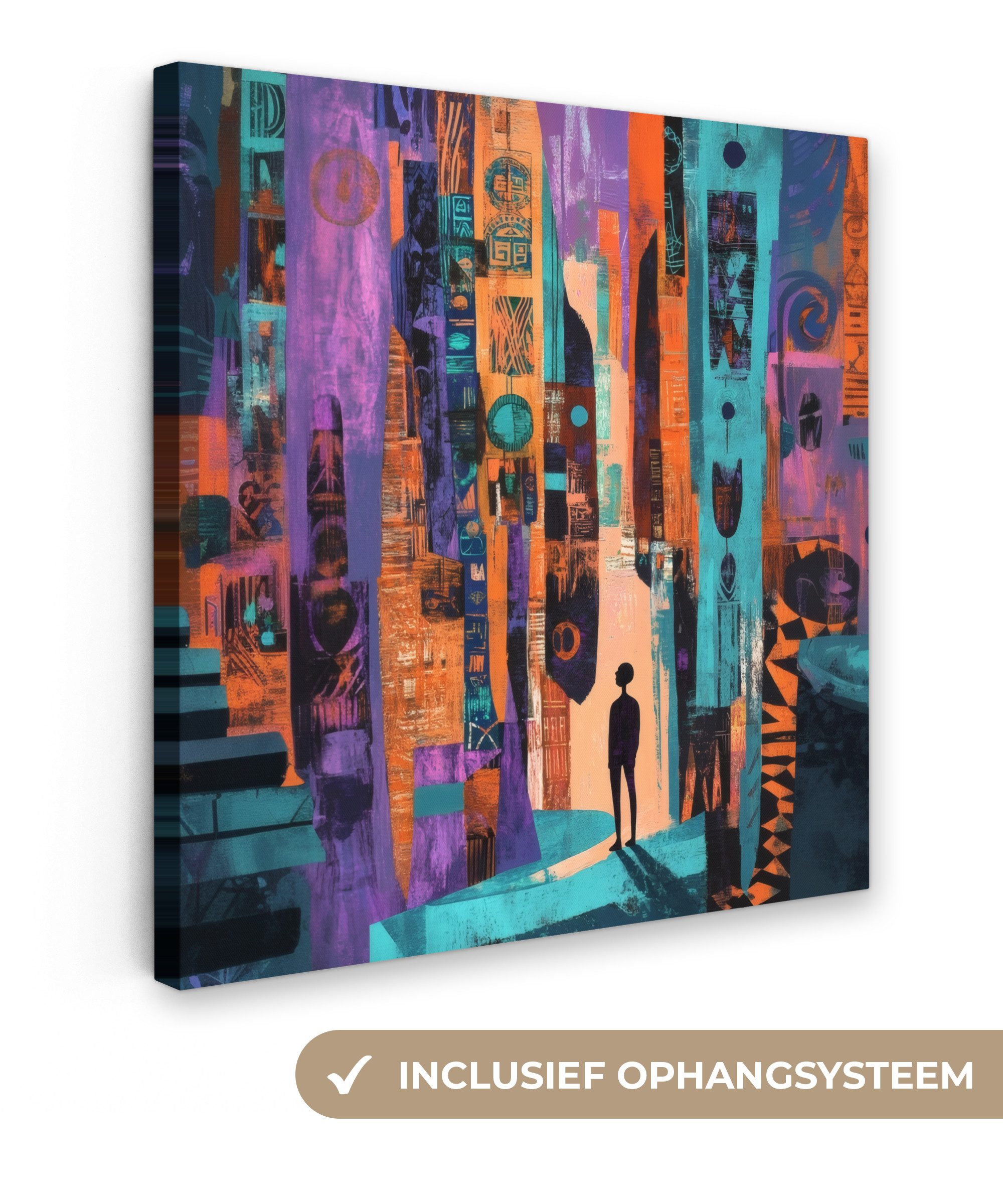 OneMillionCanvasses® Leinwandbild Abstrakt - Figuren - Farbenfroh, Fotodruck (1 St), Wandbild, Deko Schlafzimmer Wohnzimmer Flur 20x20 cm