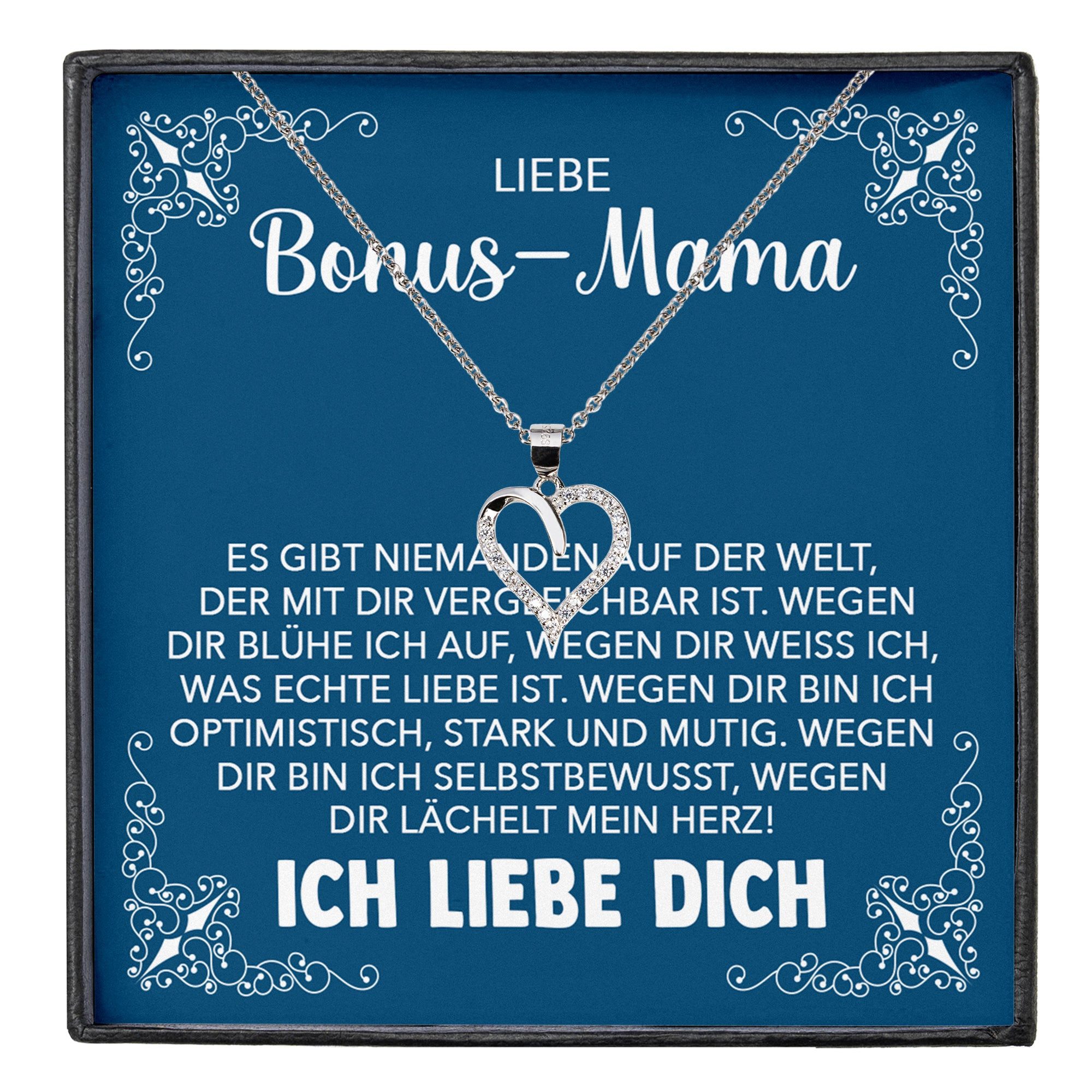 Schmuckset Stiefmama Geschenk Muttertag Bonus-Mama Herz Halskette Geburtstag