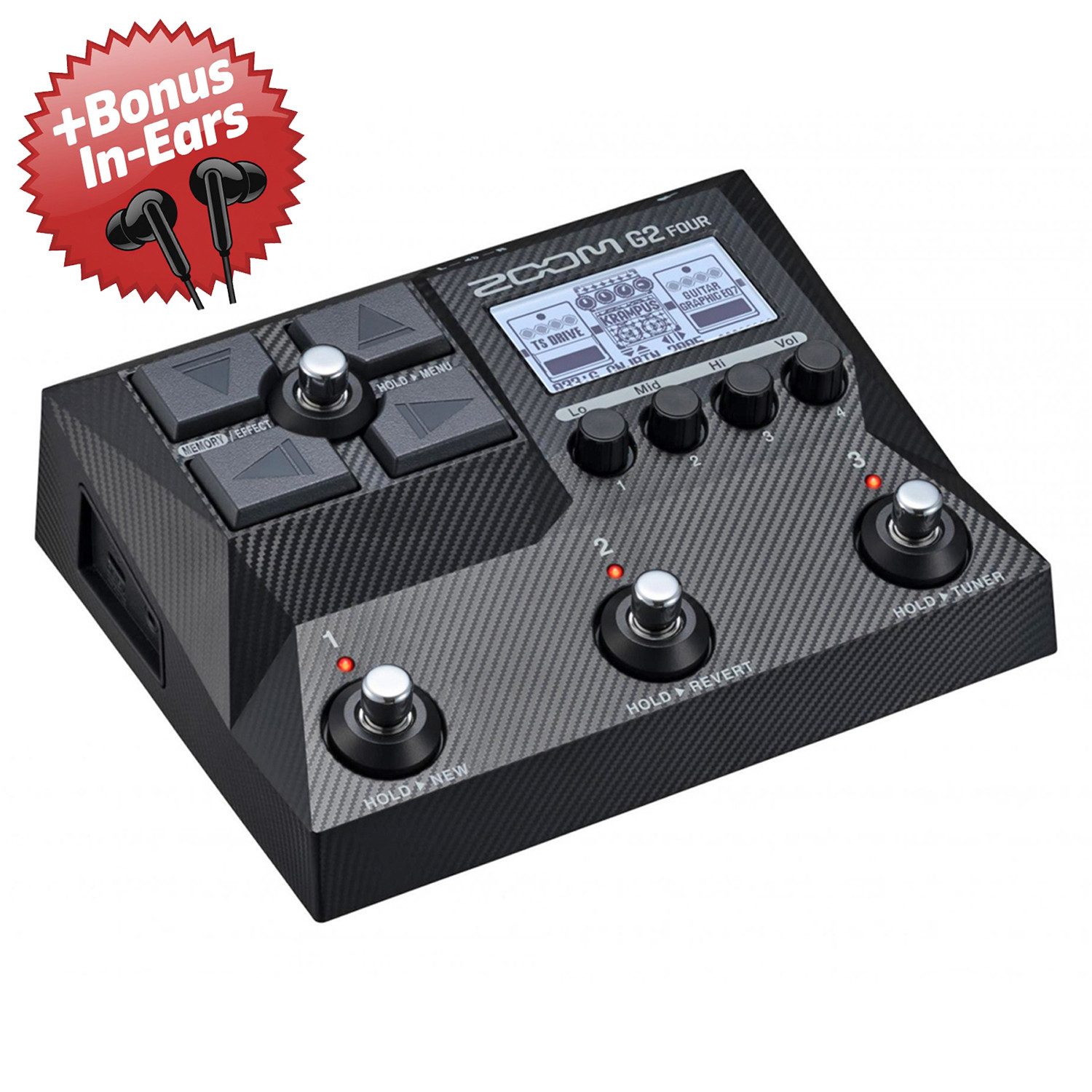 Zoom Audio E-Gitarre Zoom G2 Four Multi-Effekt-Gerät + Bonus In-Ear Kopfhörer, Multi-Effektgerät, 1-St., Multi-Effektgerät, Multi-Layer-IR-Technologie