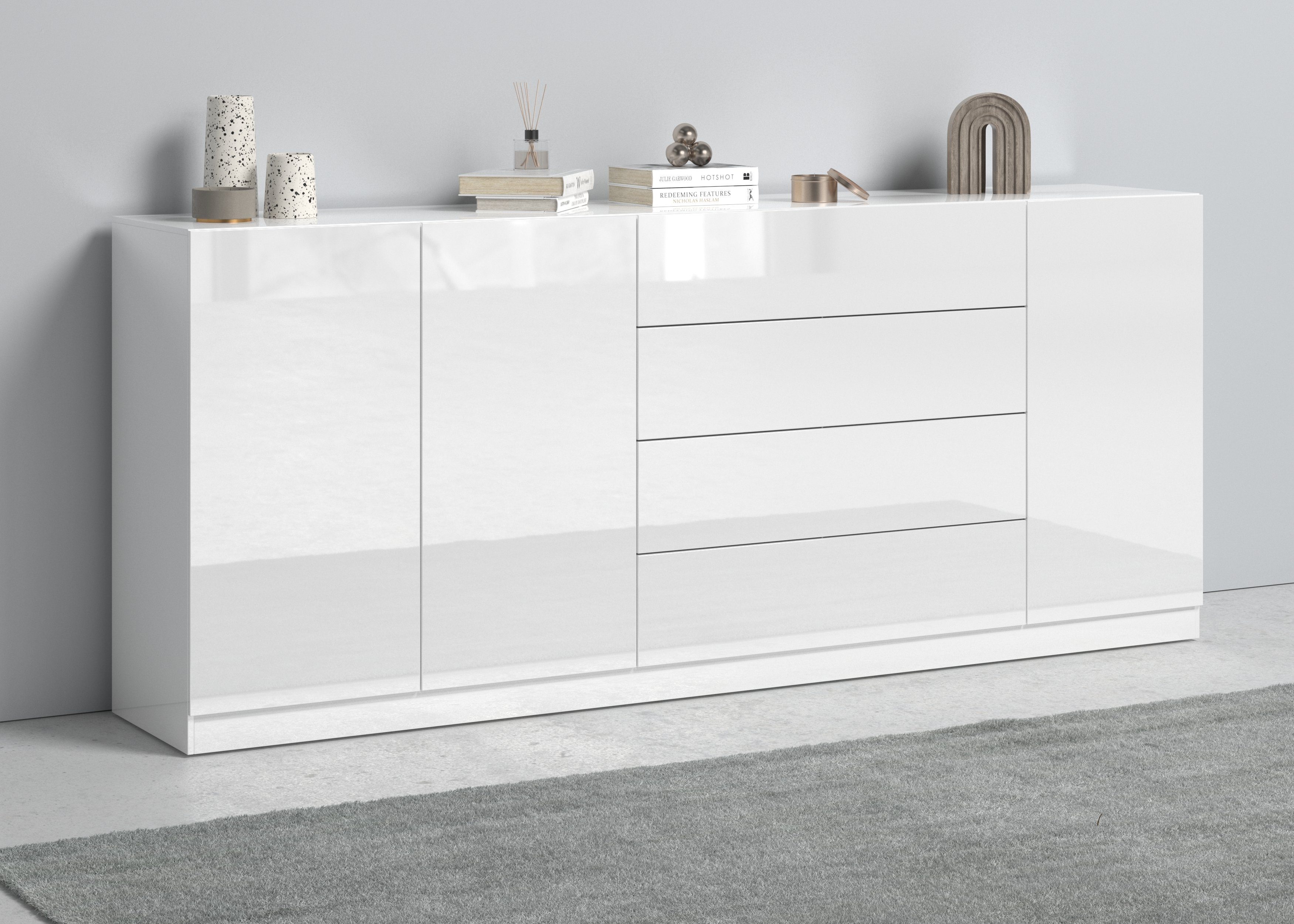 Sideboard borchardt Vaasa, Möbel 190 weiß Hochglanz cm Breite matt/weiß