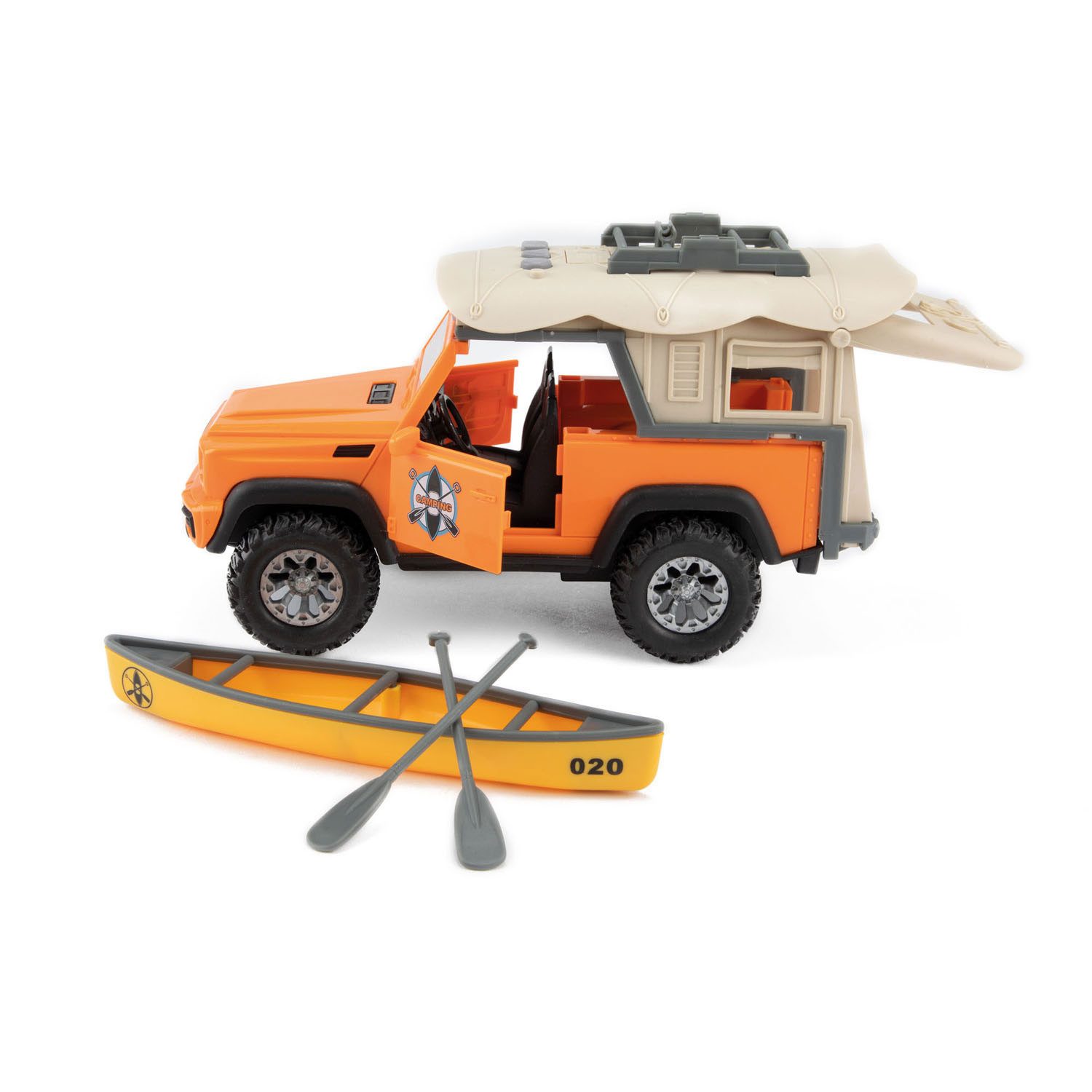 Toi-Toys Spielzeug-Auto Geländewagen mit Dachzelt und Kanu, mit Friktionsantrieb