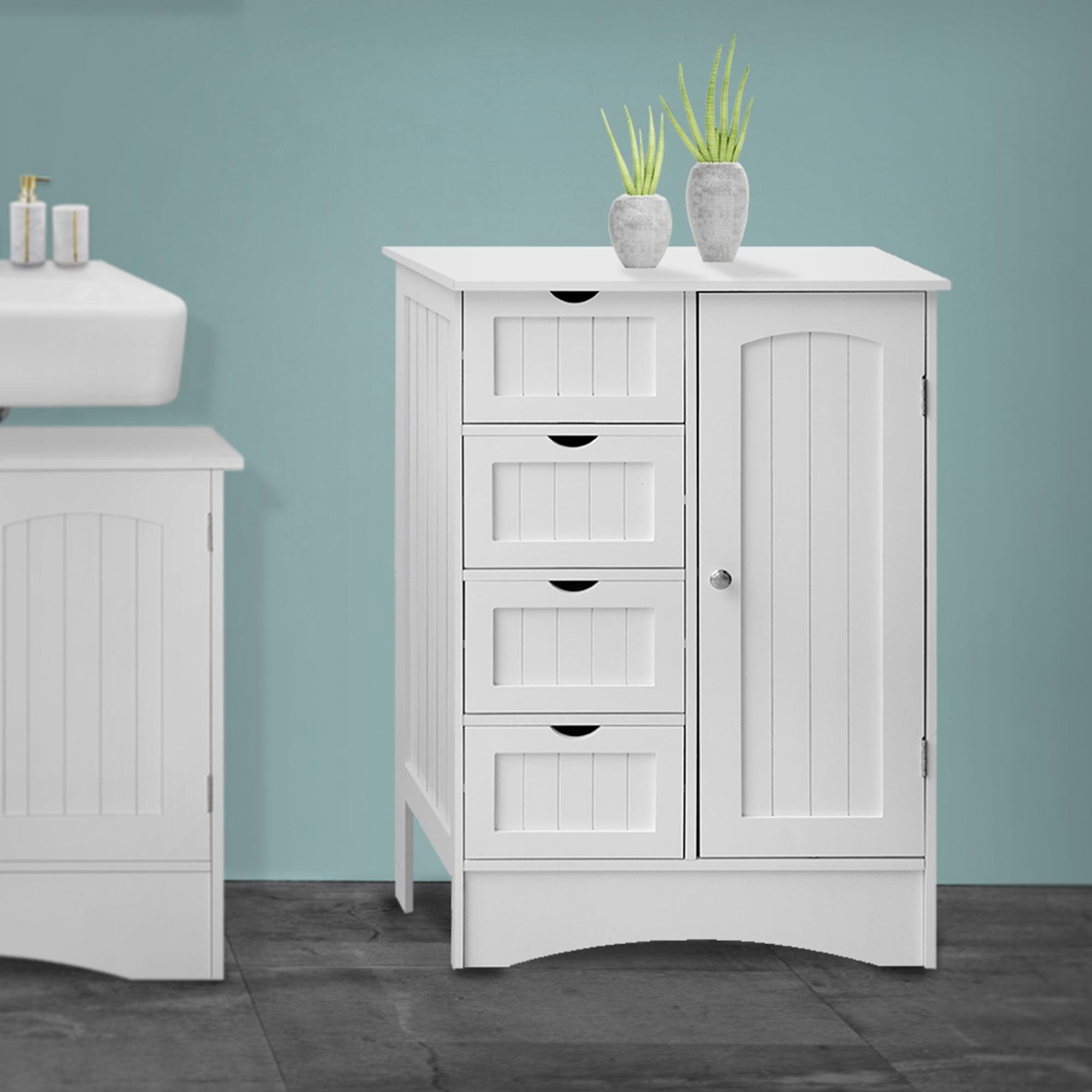 ML-DESIGN Badezimmer-Set Badezimmerschrank, Weiß 55x81x30cm Holz