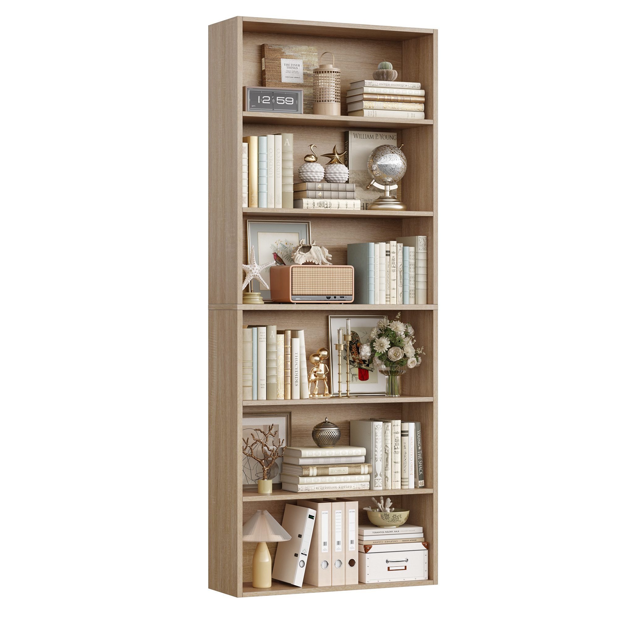 Homfa Bücherregal, Standregal Büroregal Raumteiler mit 6 Fächern Eiche