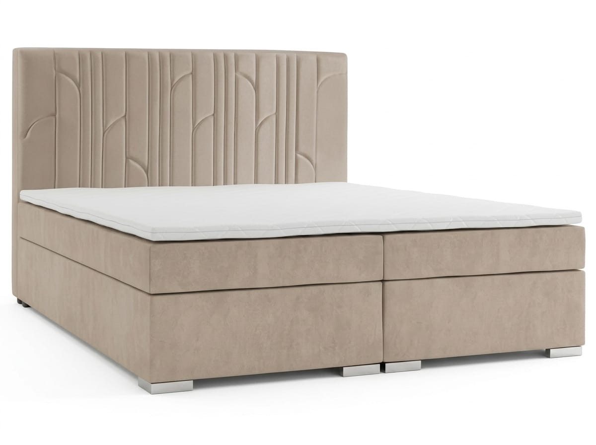 JVmoebel Boxspringbett Beiges Boxspringbett 200x200 cm mit Matratze und Stauraum (1-St., 1-tlg), Modernes Design mit Stauraum