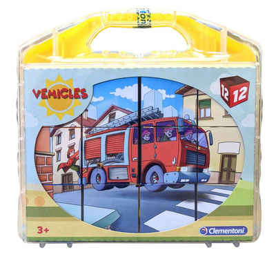 Clementoni® Puzzle Vehicles Würfelpuzzle im Koffer (12 Teile) Fahrzeuge, 12 Puzzleteile