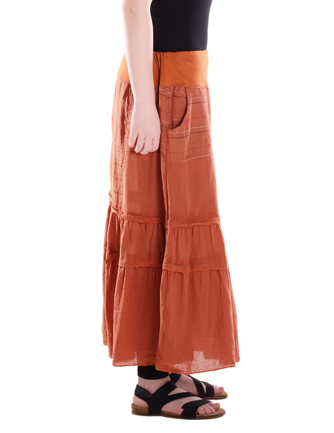 Vishes Maxirock Damen Lagenrock Baumwolle Casual elastischer Bund mit Taschen Alternative Bekleidung, Ethno, Hippie, Retro Style