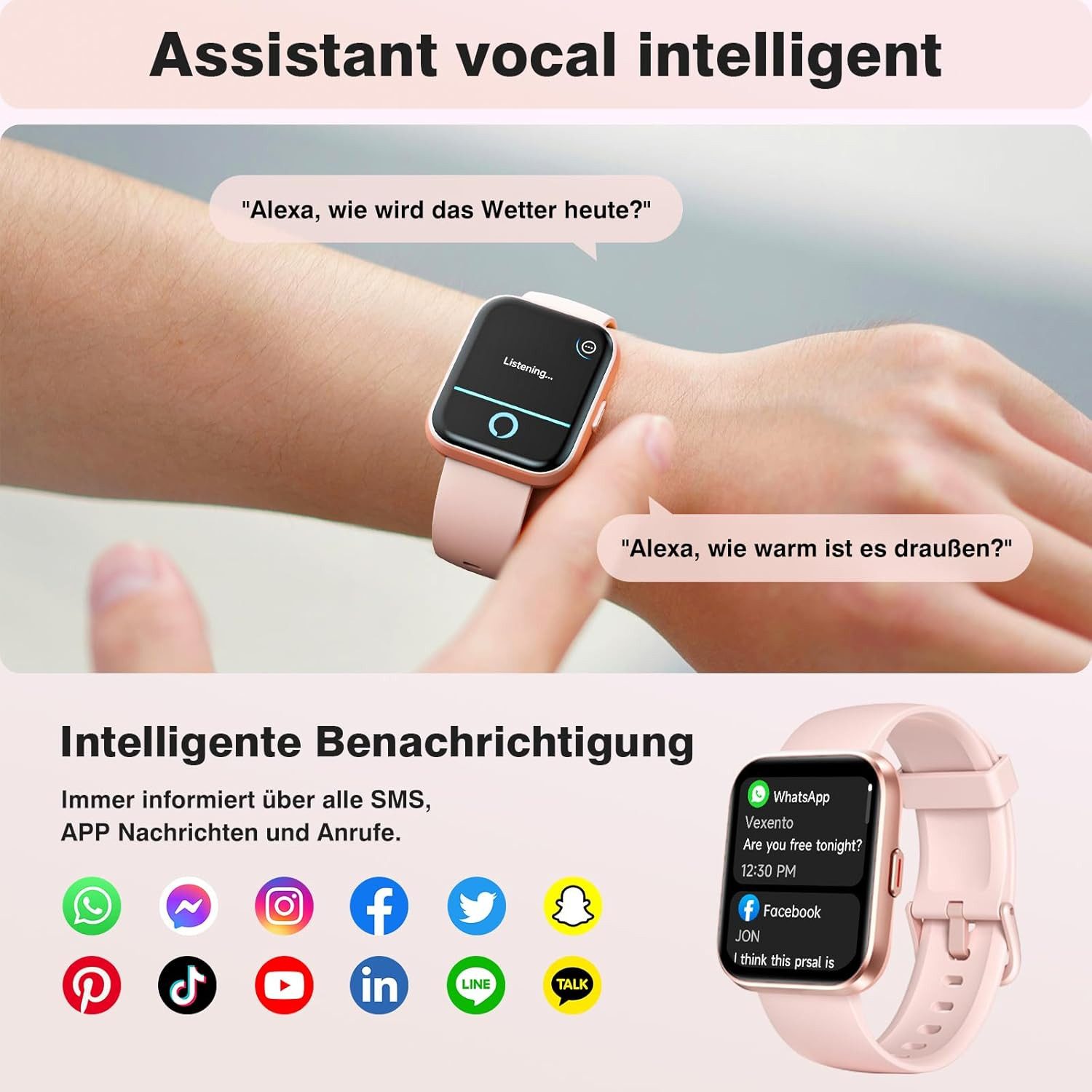 Aeac Damen"s Herren"s Bluetooth Anrufuhr mit Schlafmonitor & GPS Funktion Smartwatch (1,85 Zoll, Android/iOS), IP68 Wasserdichtes Fitness Tracking mit Herzfrequenz & SpO2 Analyse