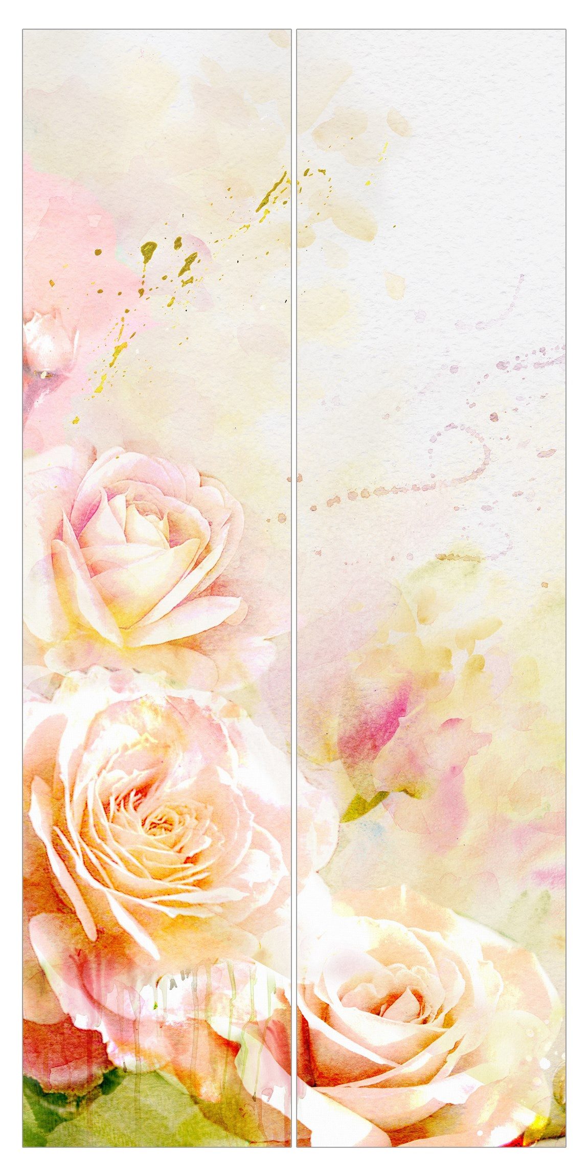 Bilderdepot24 Schiebegardine modern Flächenvorhang blickdicht Aquarell Rosen (2 St), halbtransparent, Wohnzimmer große Flächengardine lichtdurchlässig als Klemm-System