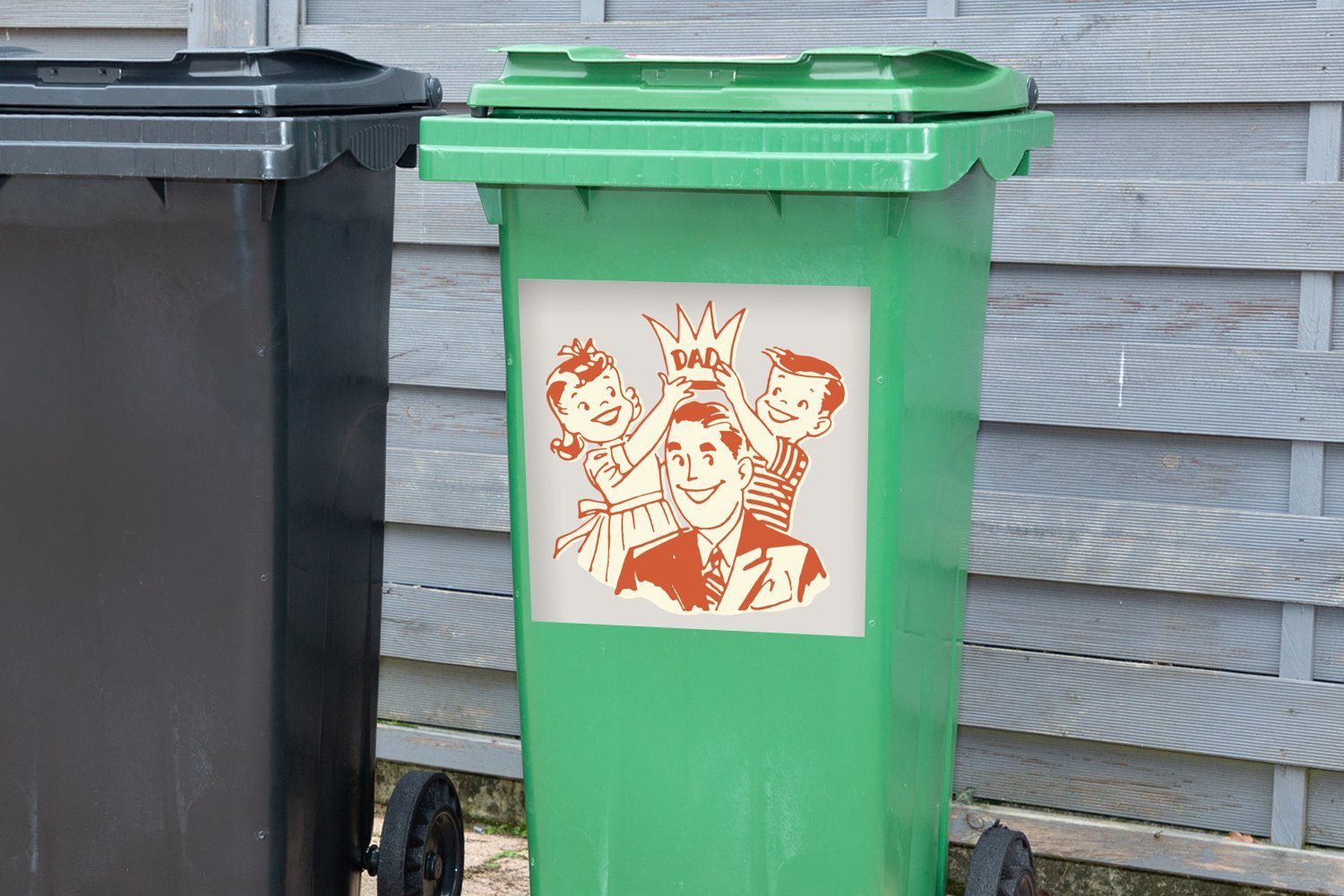 Mülltonne, St), erhält Wandsticker eine Sticker, Familie einem einer Illustration der Krone (1 mit Abfalbehälter Vater, Container, Mülleimer-aufkleber, MuchoWow