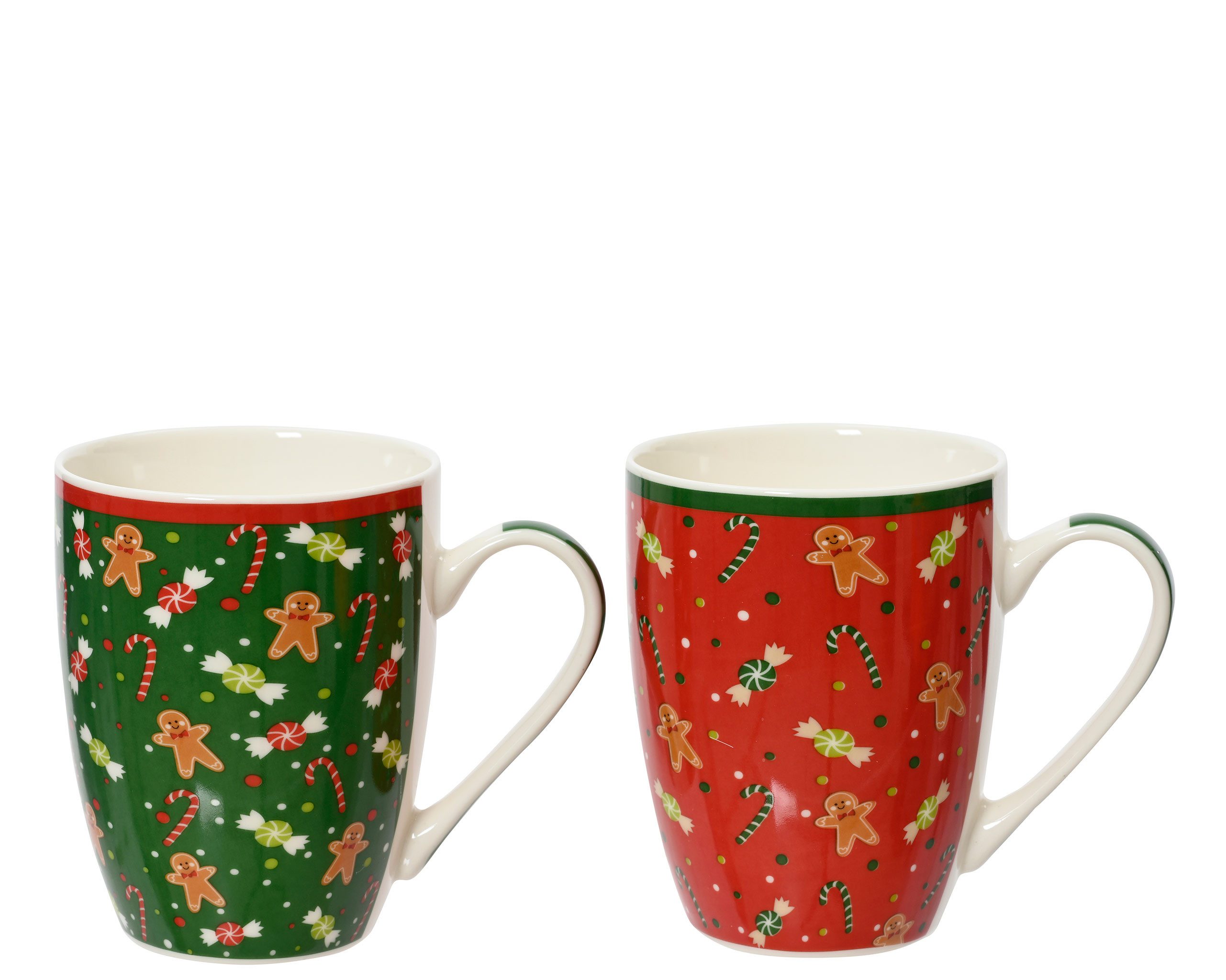 Kaemingk Tasse, Keramik, Tasse Porzellan mit Griff 10,5cm Weihnachtsmuster 340ml 1 Stück sort.