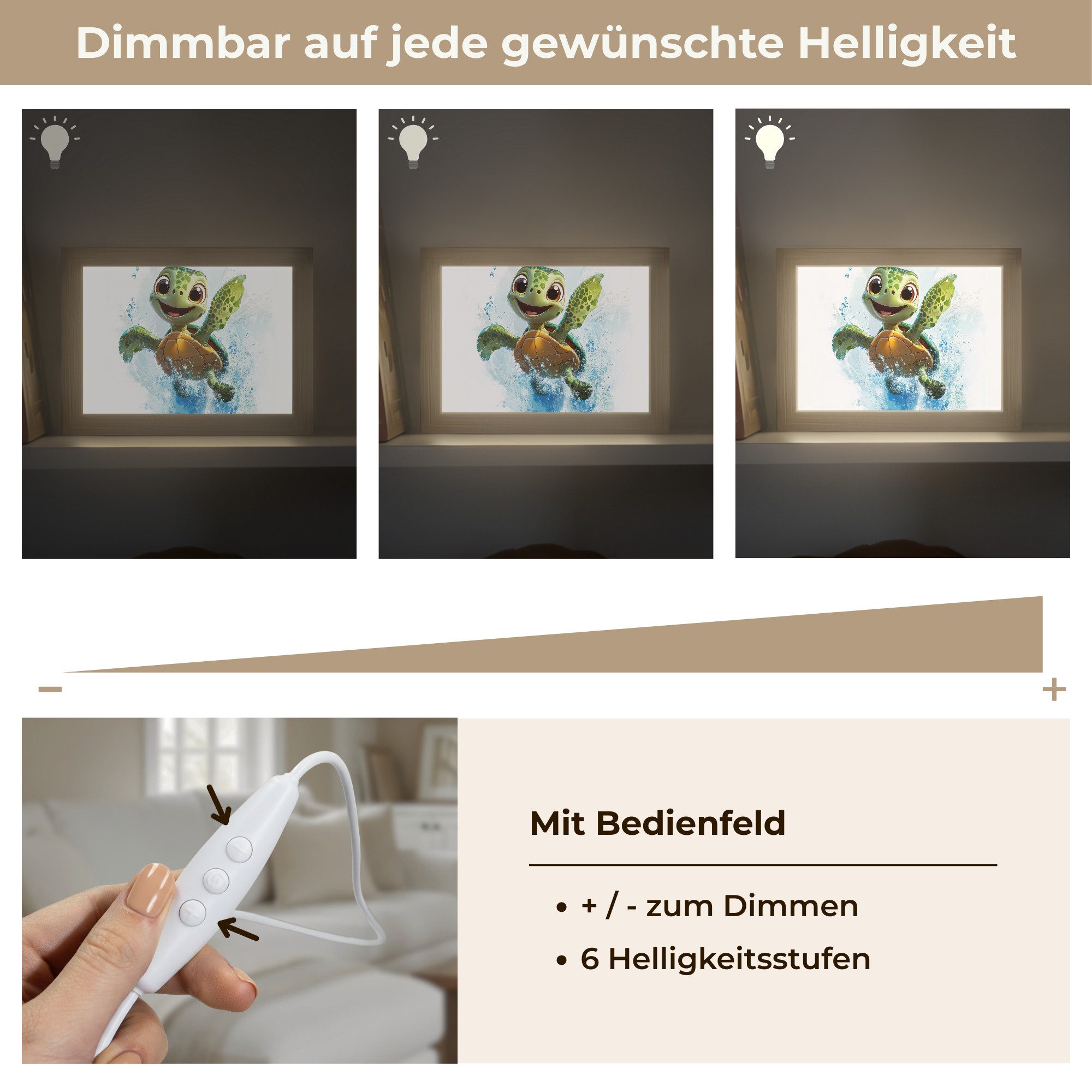 OnlyWow Wandleuchte Lightbox Schildkröte - Cartoon - Wasser - Grün - Jungen, Dimmbar, Farbwechsel, LED, Warmweiß, Kaltweiß, Neutralweiß Einstellbar, Wandlampe Innen, Dimmbar, mit Kabel, LED, Modern, Kinder
