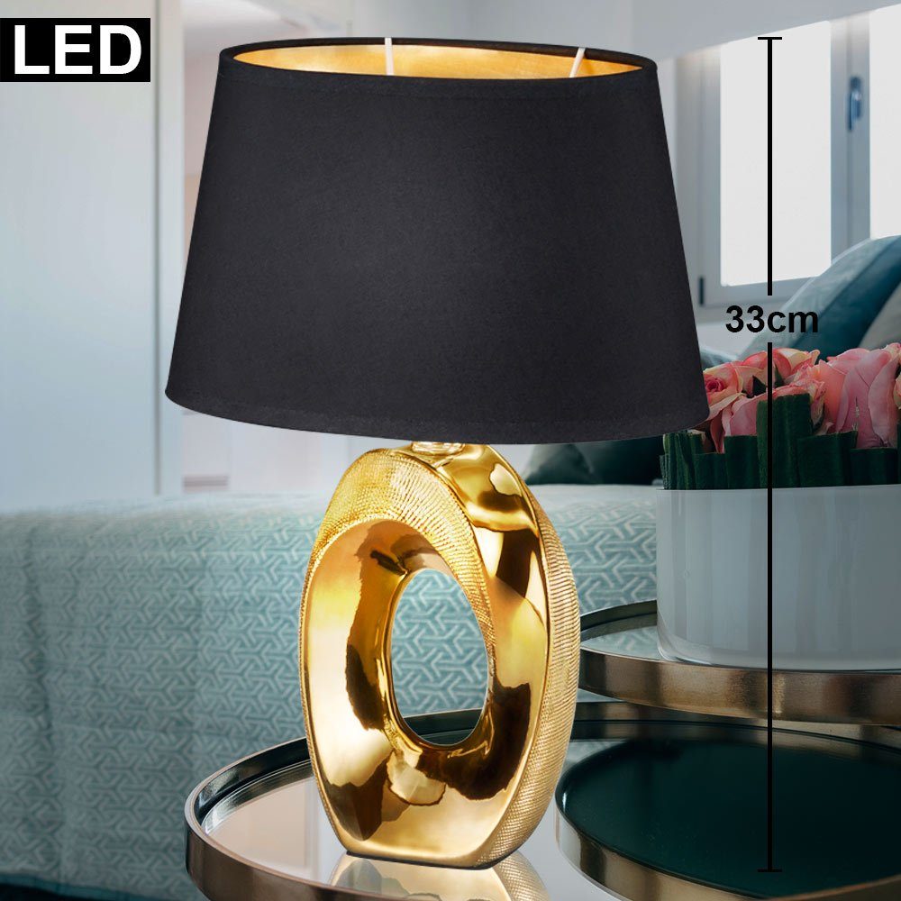 Tisch Leuchte Schwarz Gold Design Wohn Ess Zimmer Beleuchtung Textil Lese Lampe 