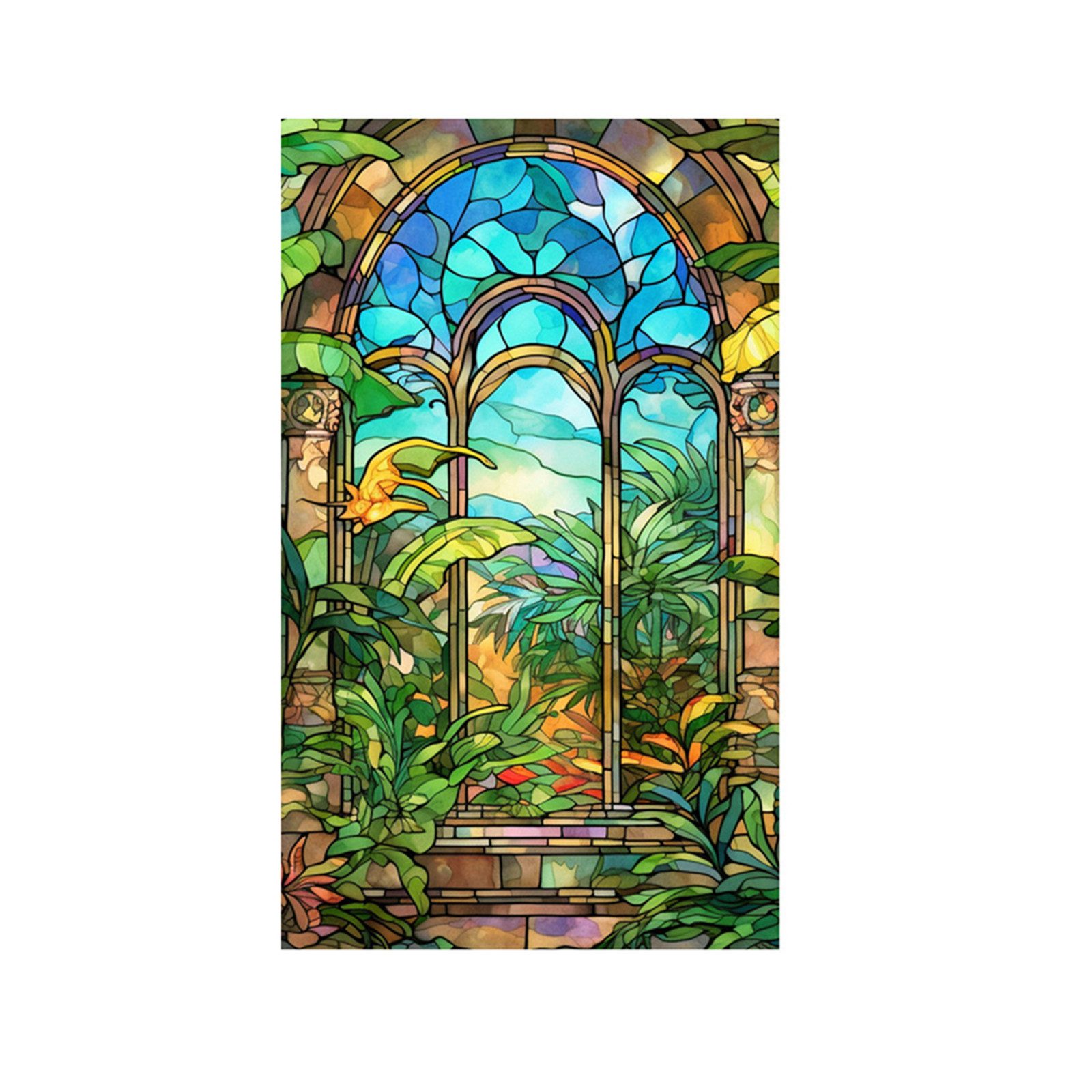 GarveeMore Fenstersticker PVC Buntes Glas Fensterfolie Nicht klebend abnehmbar Dekor Aufkleber, 45/60*100cm Bunter Sonnenuntergang am Meer Fenster Aufkleber Fenster