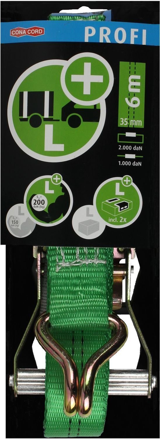 CONACORD Zurrgurt Ladungsgurt Sicherungsgurt 35 mm/6 m mit Ratsche u. 2 Spitzhaken (1-St) DIN EN 12195-2